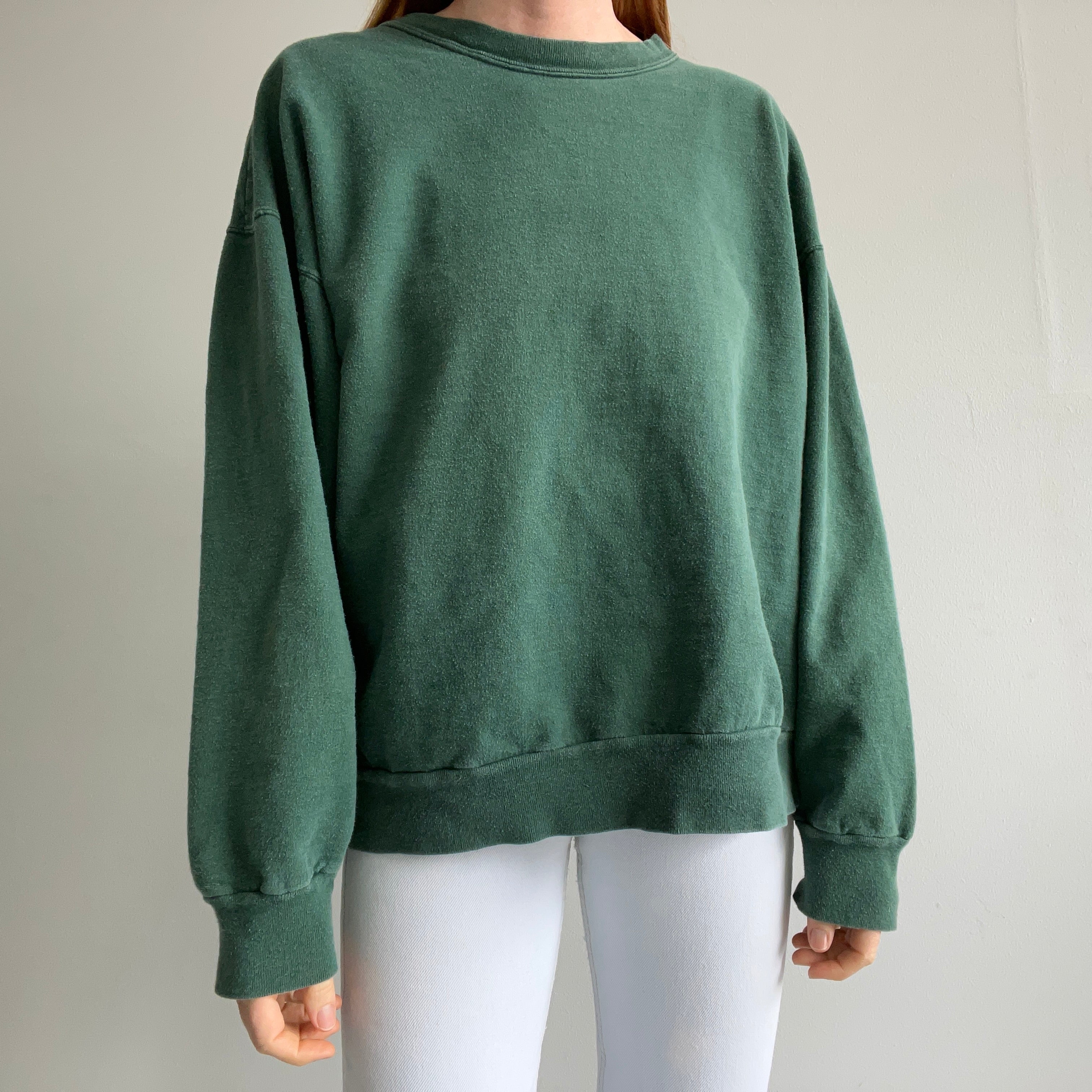 1990s 100% Cotton USA Made Relaxed Fit Dark Green Sweatshirt