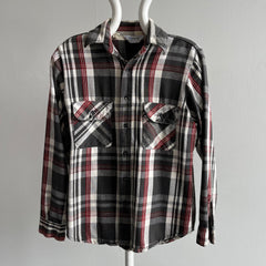 1980s/90s Five Brothers Dark Gray and Burgundy Cotton Flannel