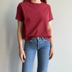 1980s Faded Cotton Rolled Neck Russell Brick Colored T-Shirt