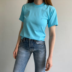 1980s Like New Sea Foam Blue Screen Stars T-Shirt with Mending on the backside
