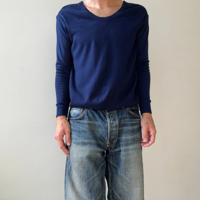 1980s Navy Blue Long Sleeve T Shirt