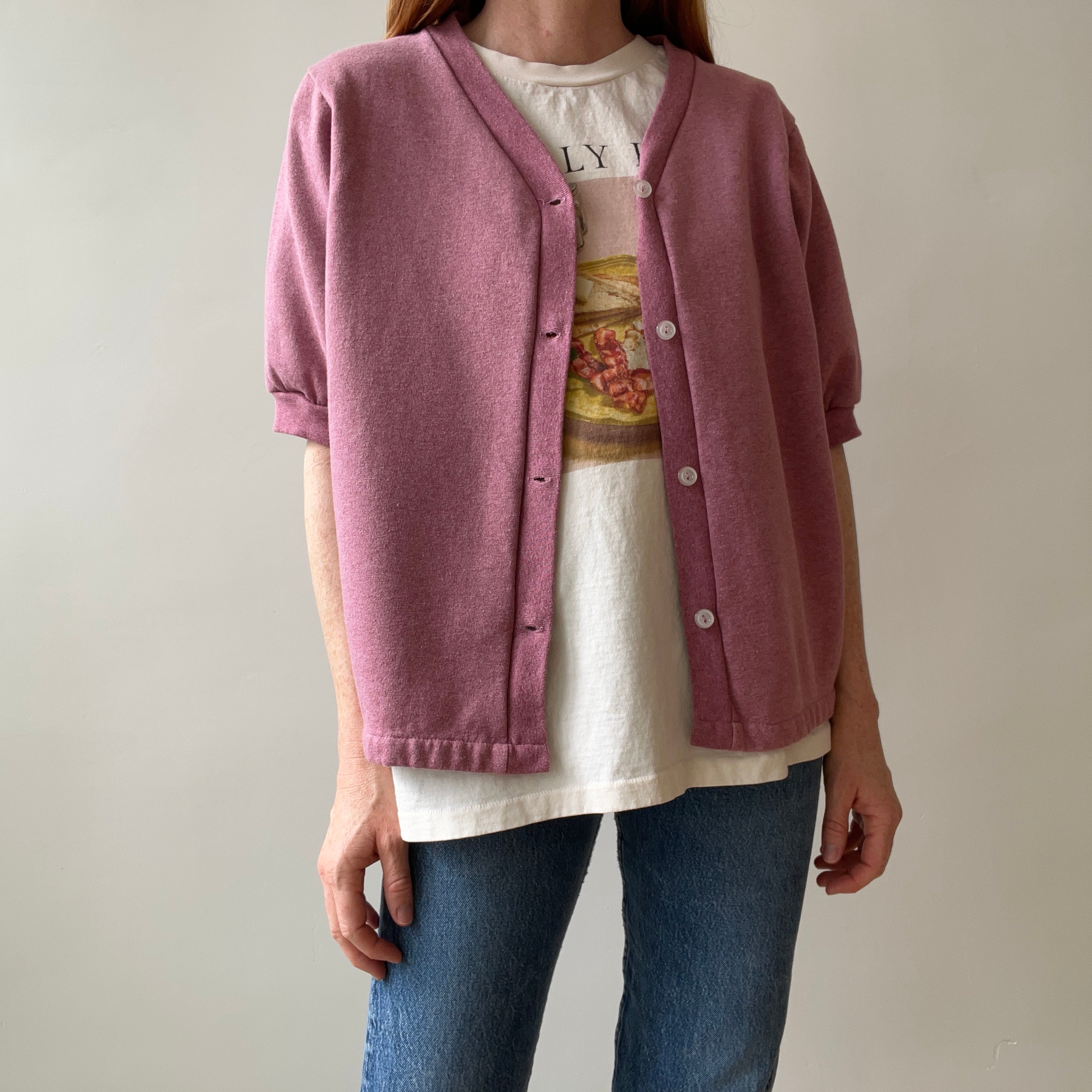 1990s Mauve/Dusty Rose Sweatshirt Cardigan Warm Up Cardigan Warm Up Sweatshirt by The Vermont Country Store - !!!