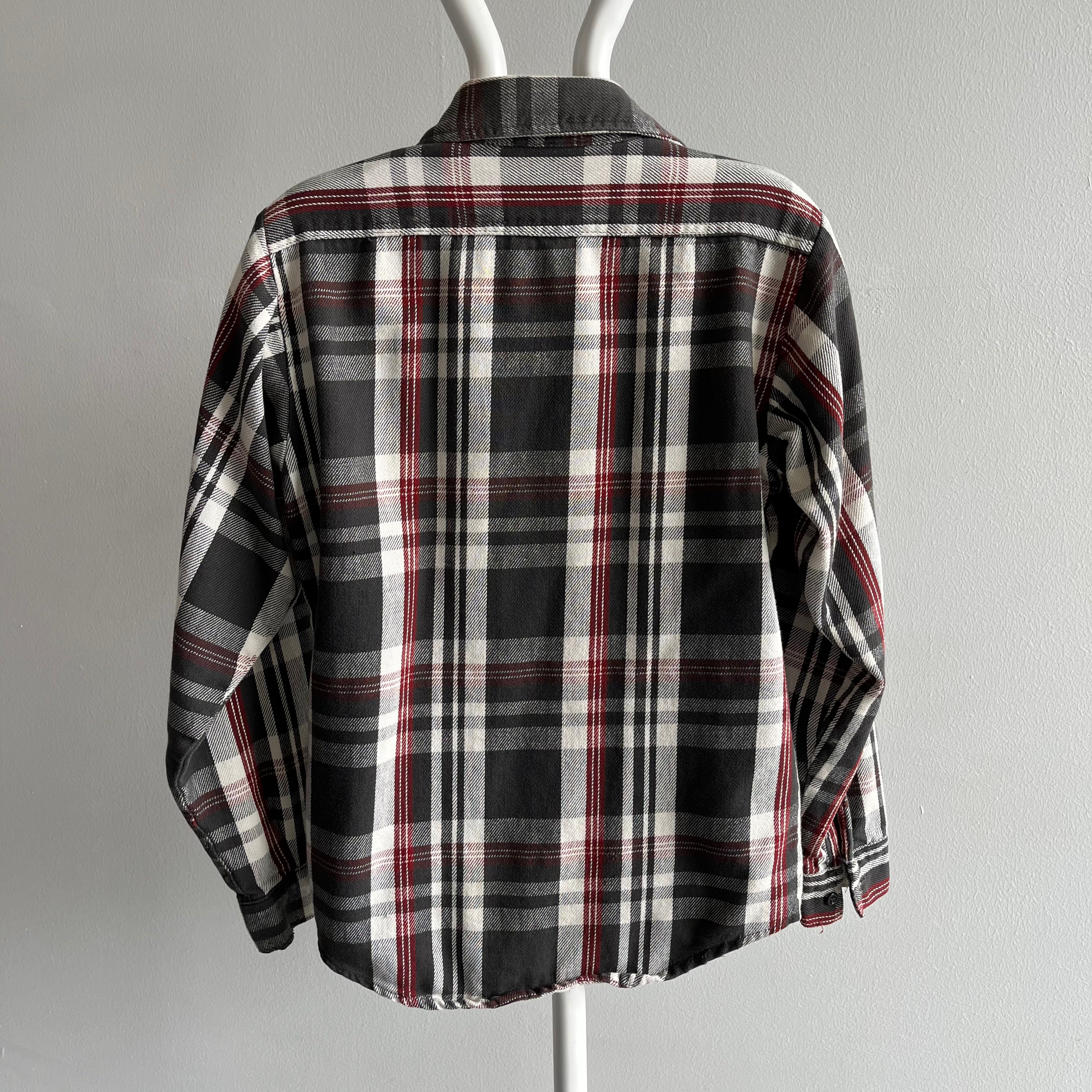 1980s/90s Five Brothers Dark Gray and Burgundy Cotton Flannel