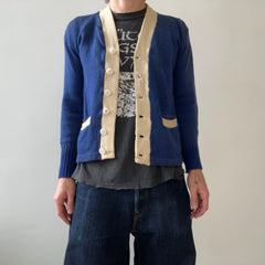 1940s Blue Wool Knit Cardigan - !!!!!!! VERY COOL
