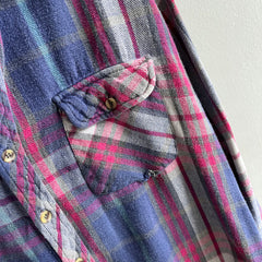 2000s Smaller Pink and Blue Cotton Flannel by Big Yank