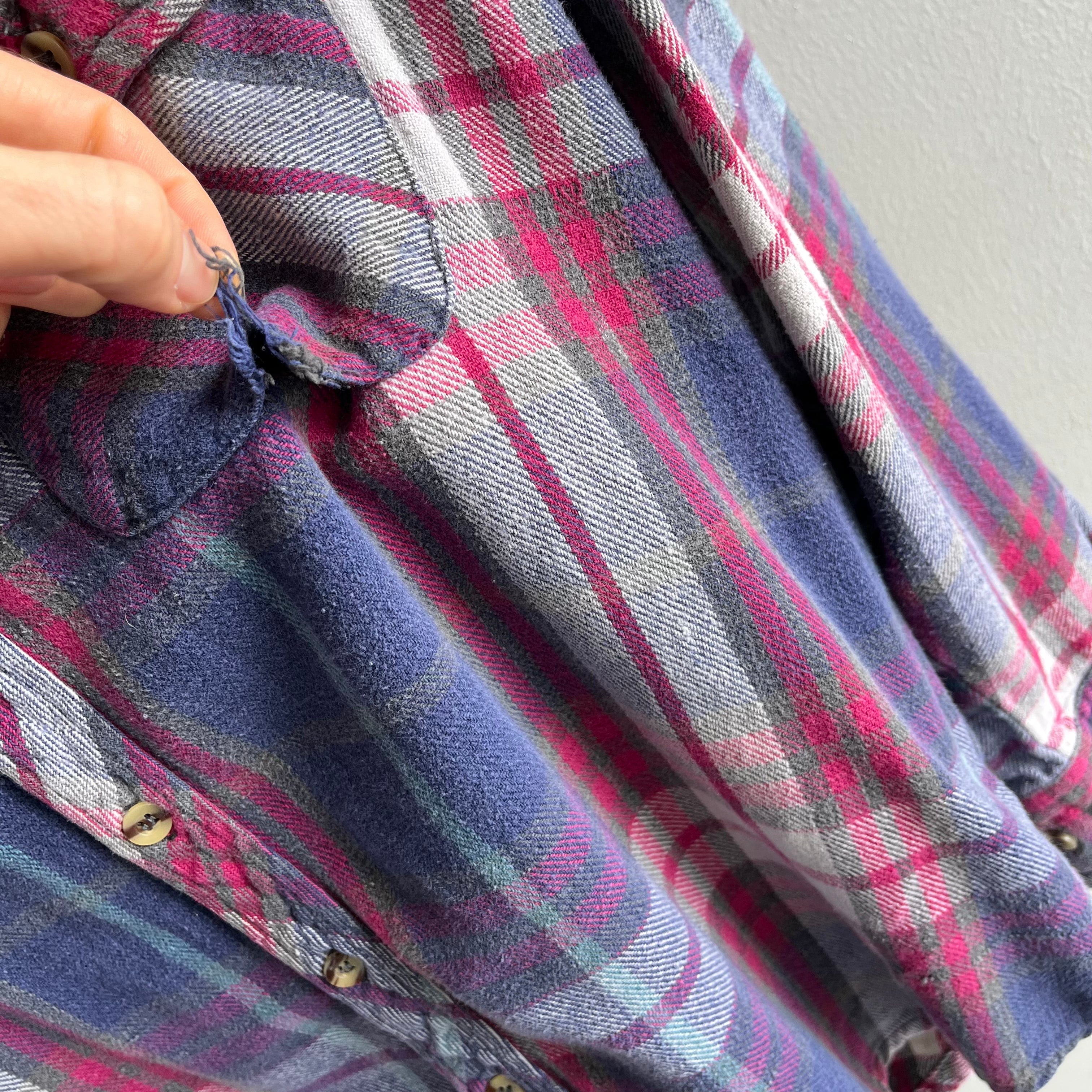 2000s Smaller Pink and Blue Cotton Flannel by Big Yank