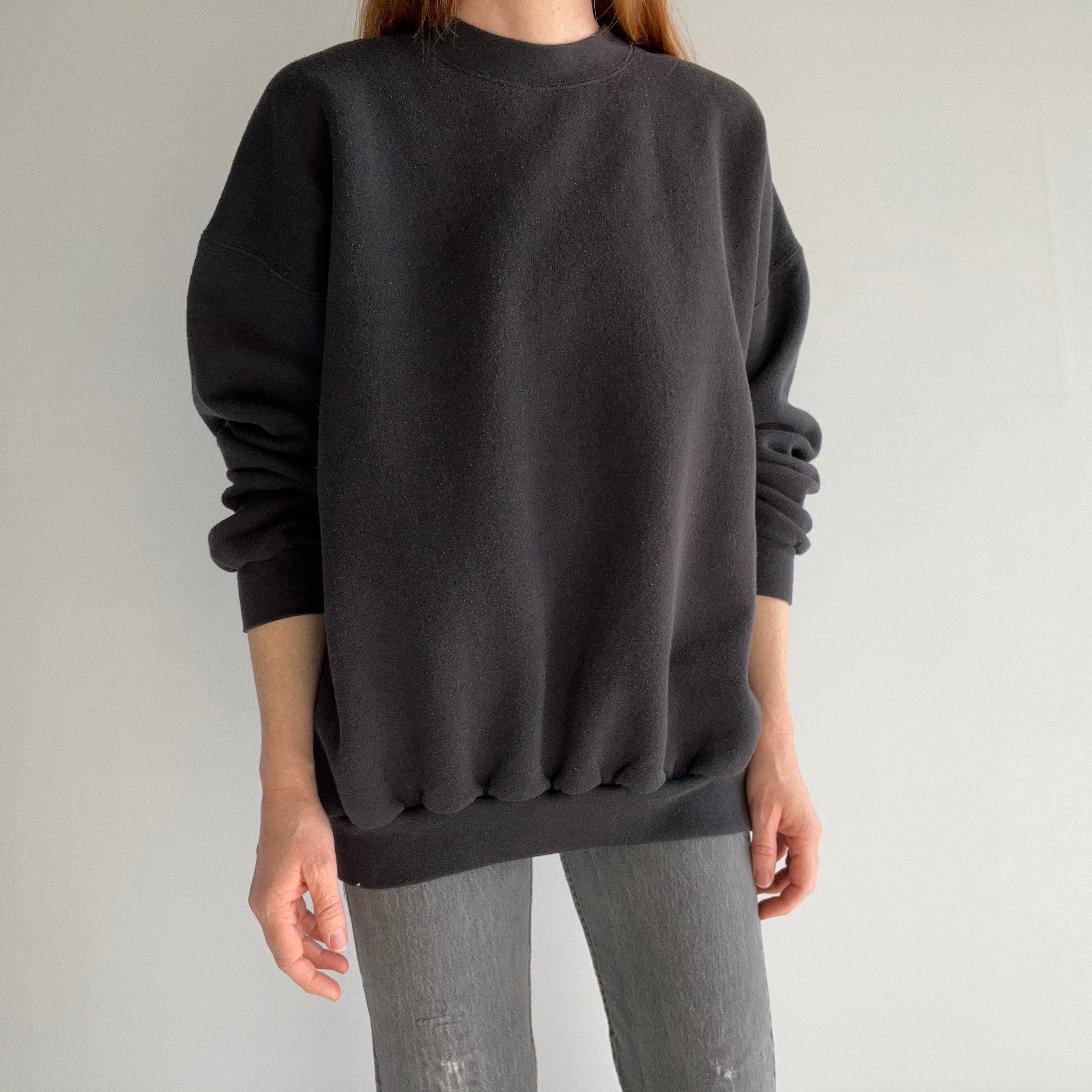 1990s Faded Blank Black Sweatshirt