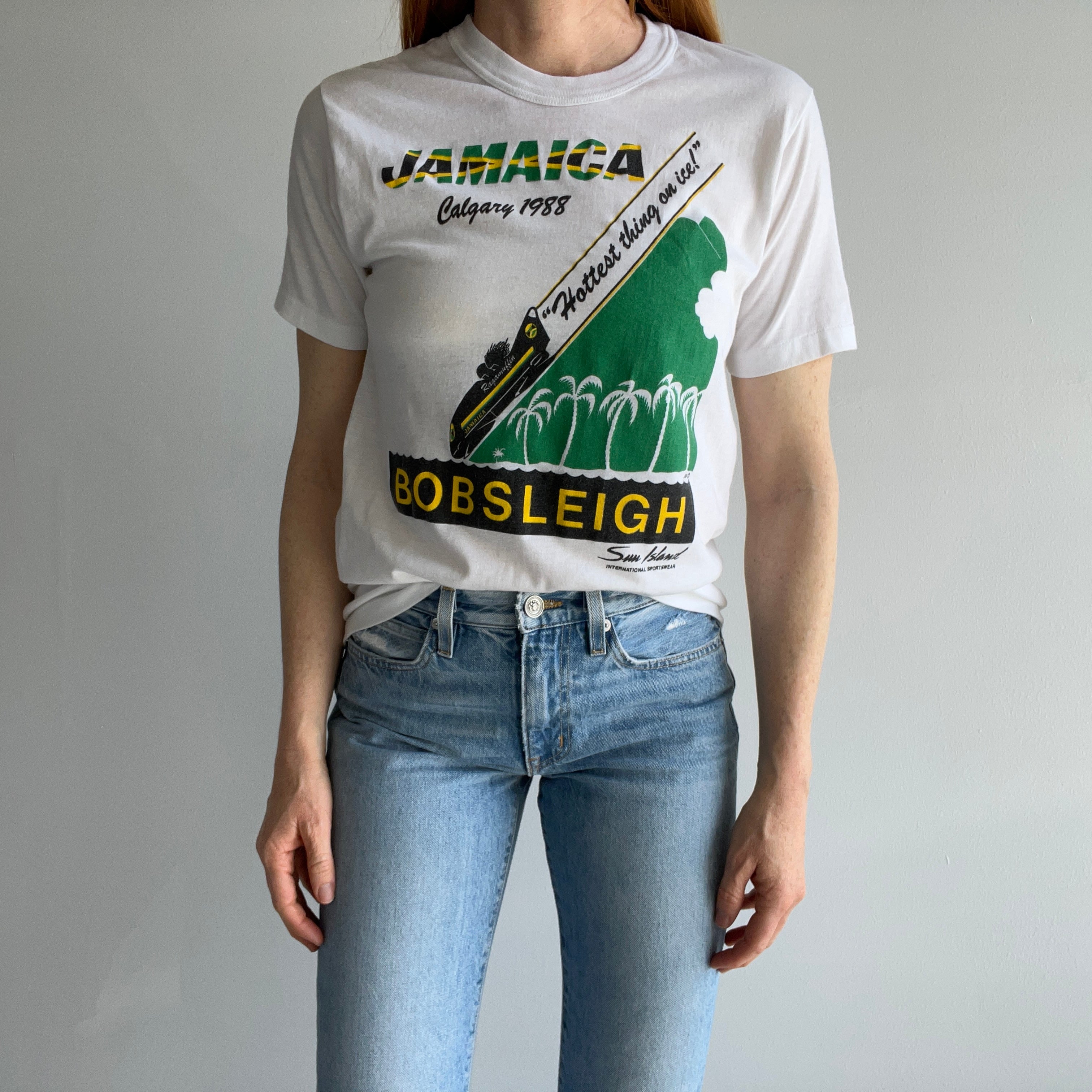 1988 Calgary Olympics Jamaica Bobsled Rolled Neck T-Shirt - THIS IS GOLD