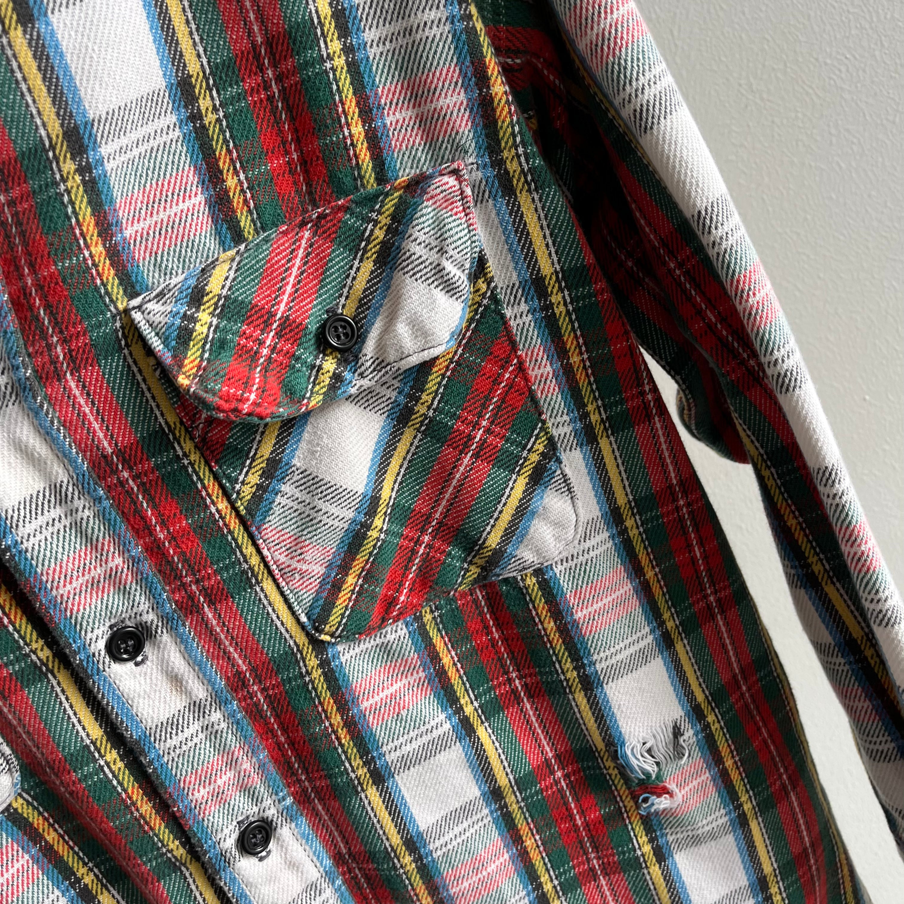 1980s Classic Five Brothers Red, Yellow and Blue Cotton Flannel