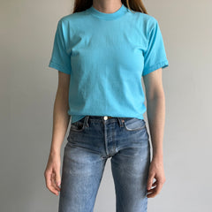 1980s Like New Sea Foam Blue Screen Stars T-Shirt with Mending on the backside