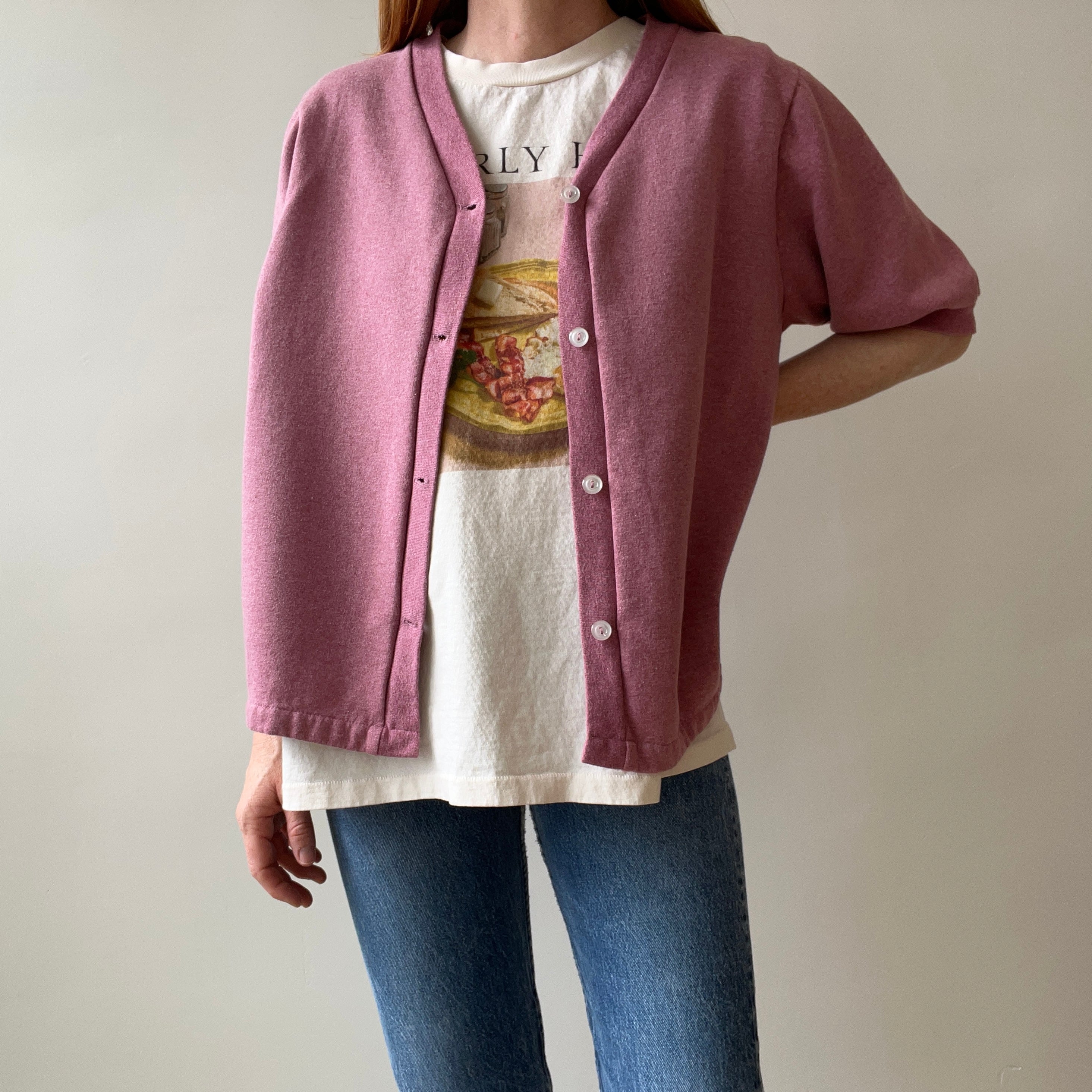 1990s Mauve/Dusty Rose Sweatshirt Cardigan Warm Up Cardigan Warm Up Sweatshirt by The Vermont Country Store - !!!