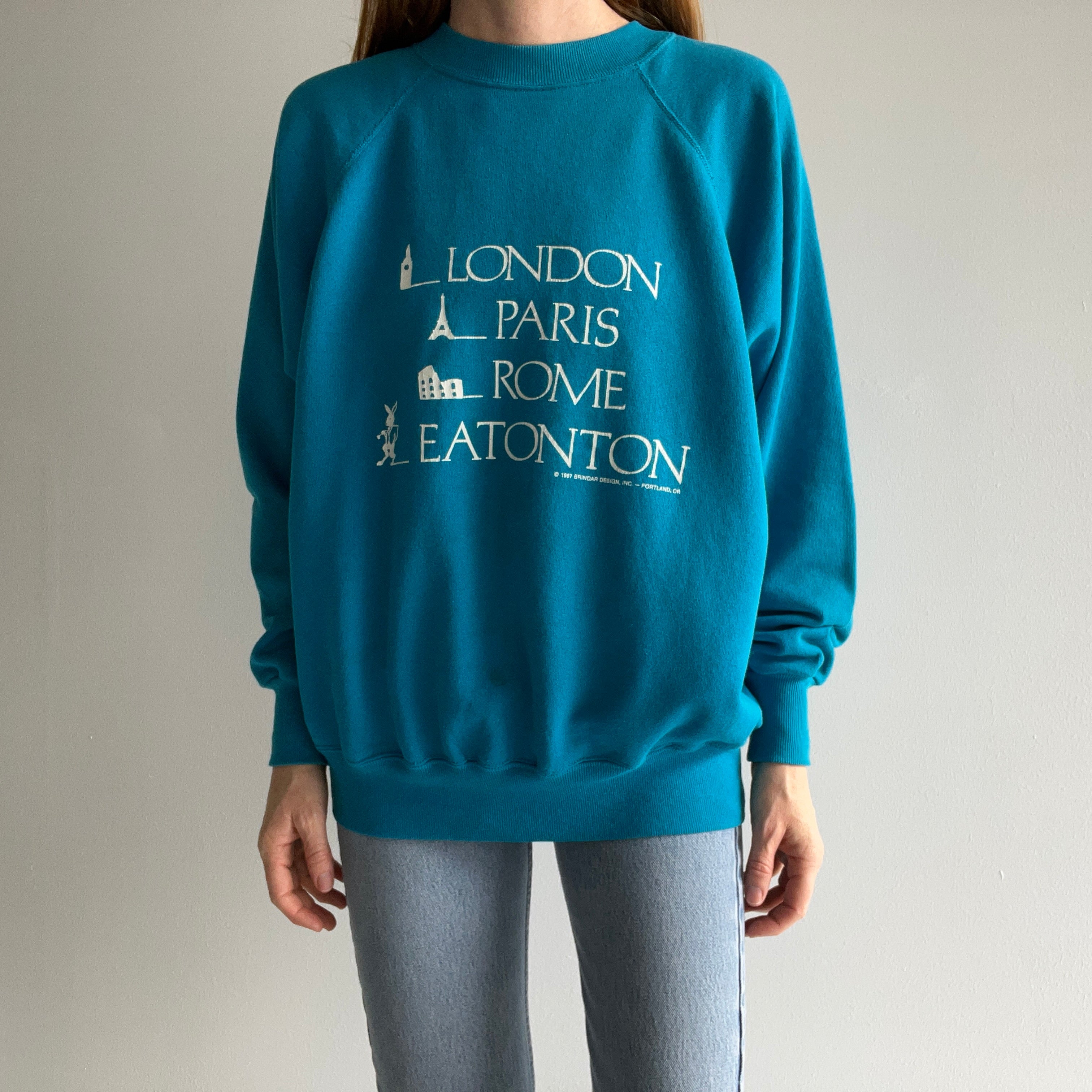 1987 London, Paris, Rome, Eatonton (Georgia) Tourist Sweatshirt