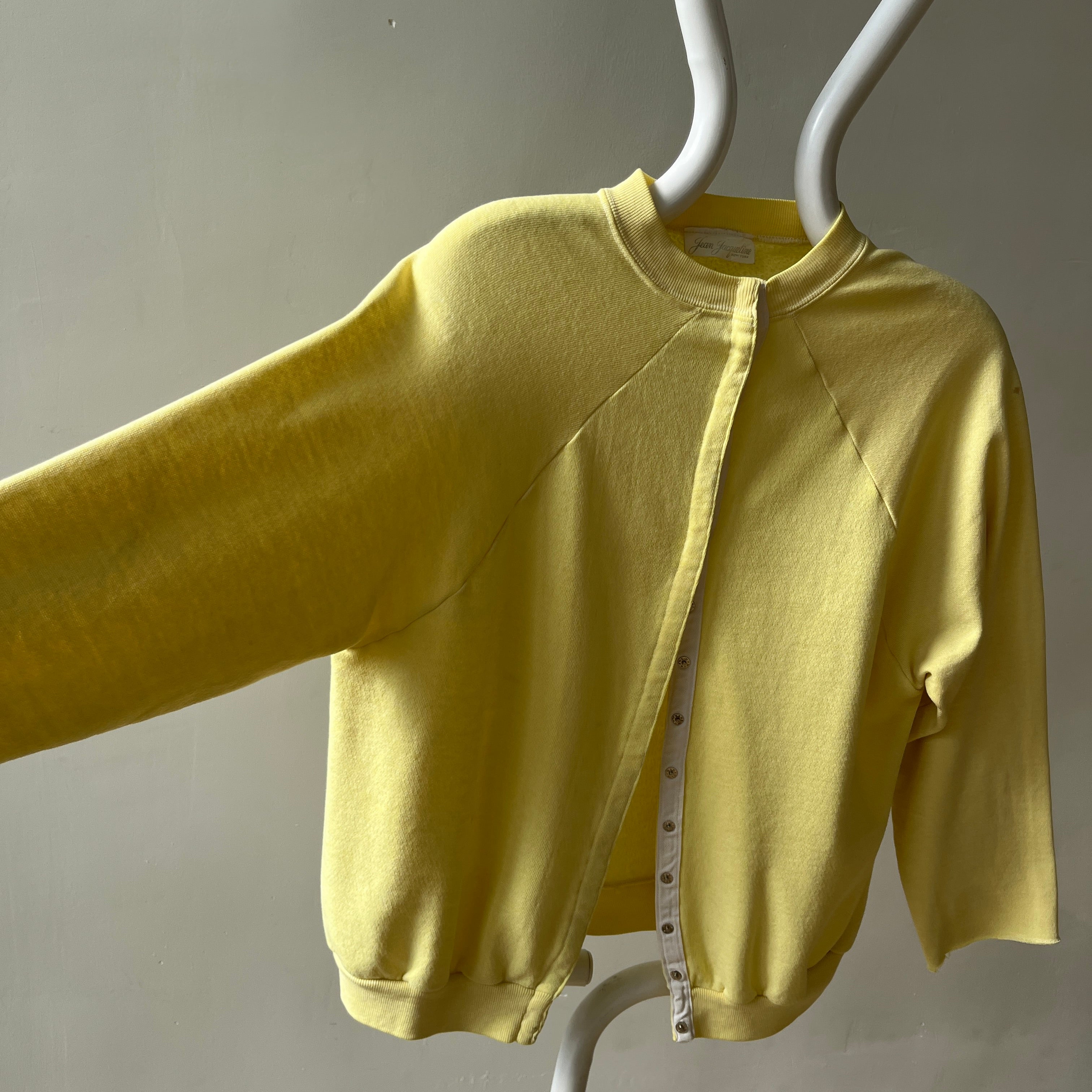 1980s Pastel Yellow Cardigan Snap Sweatshirt