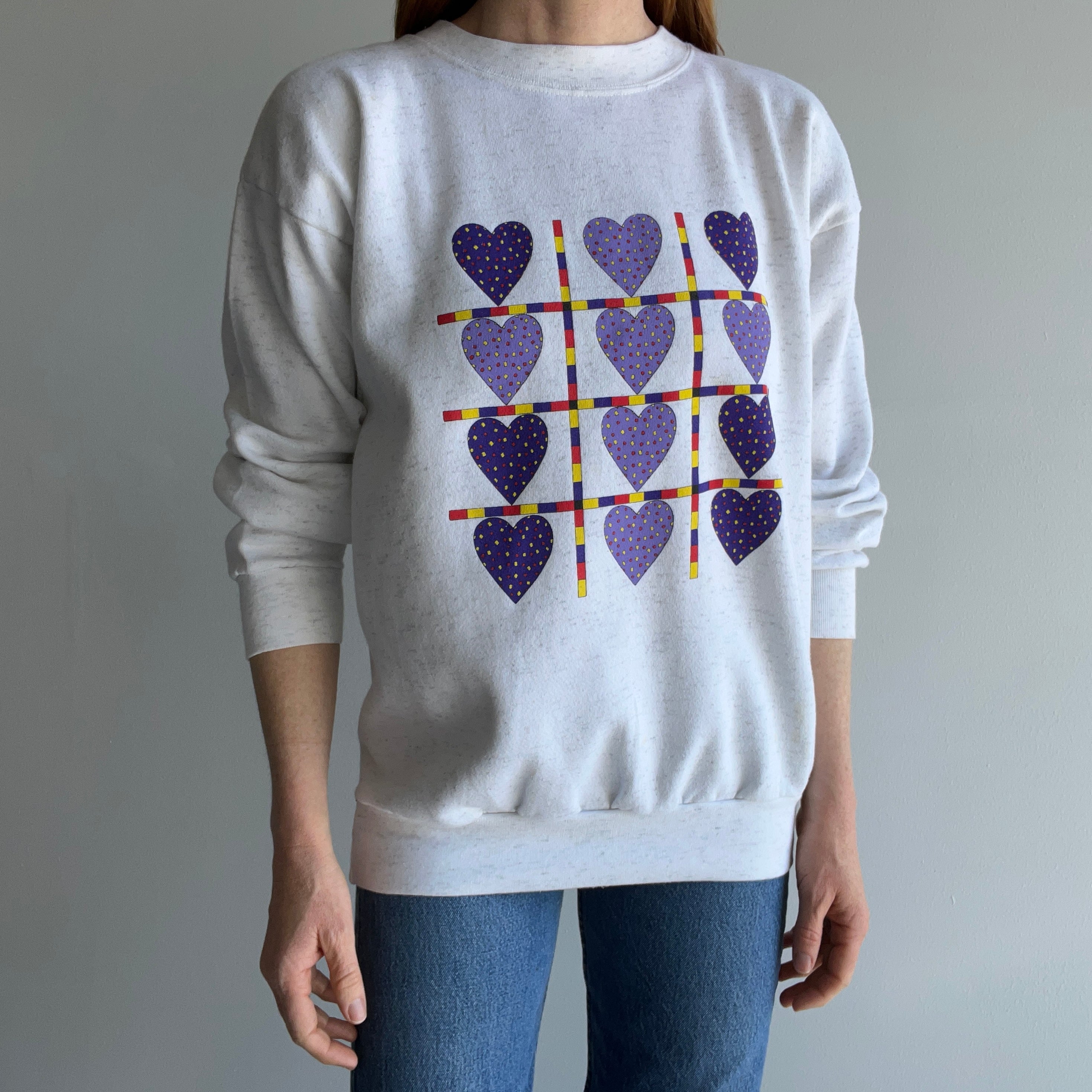 19980s Tic-Tac-Toe Style Heart Sweatshirt by Tultex