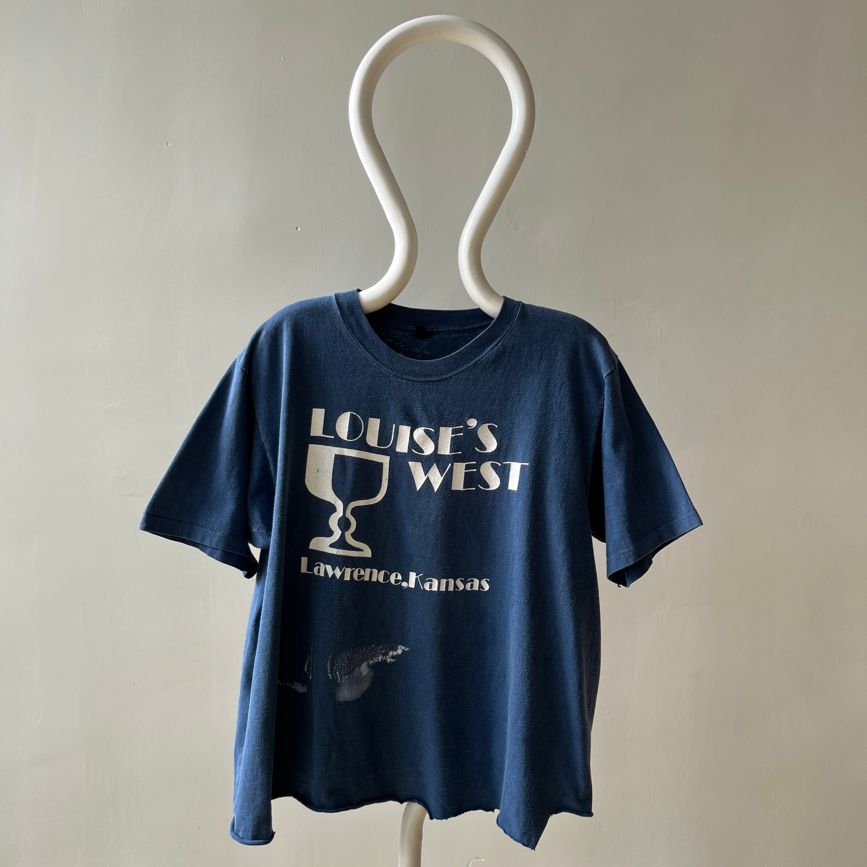 1980s Navy Blue Louises's West Lawrence, Kansas T Shirt - !!!