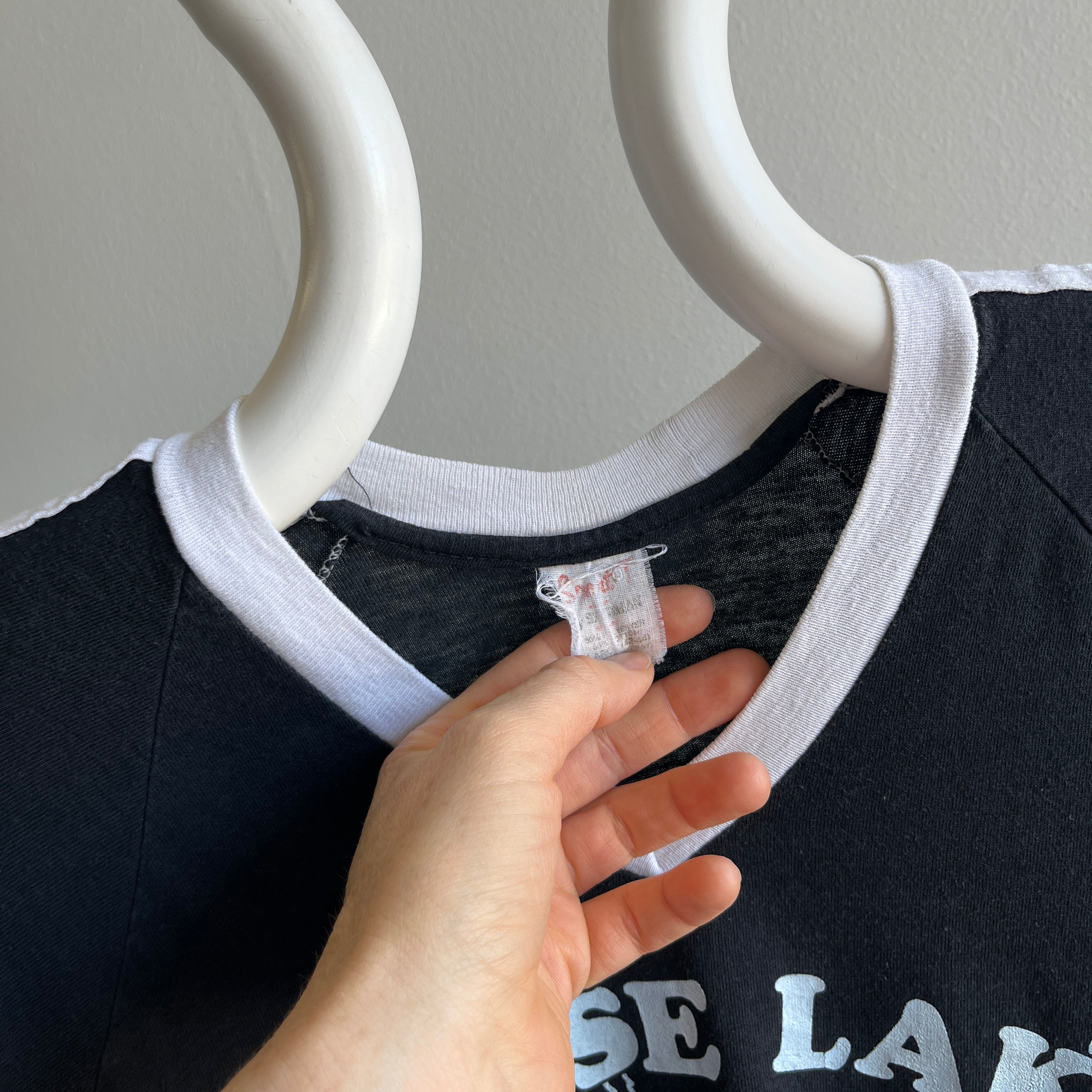 1970s Moose Lake V-Neck Triple Stripe Ring T-Shirt