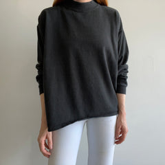 1980/90s 100% Cotton/USA Made Blank Black Mock Neck Shirt/Sweatshirt