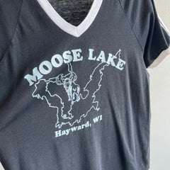 1970s Moose Lake V-Neck Triple Stripe Ring T-Shirt