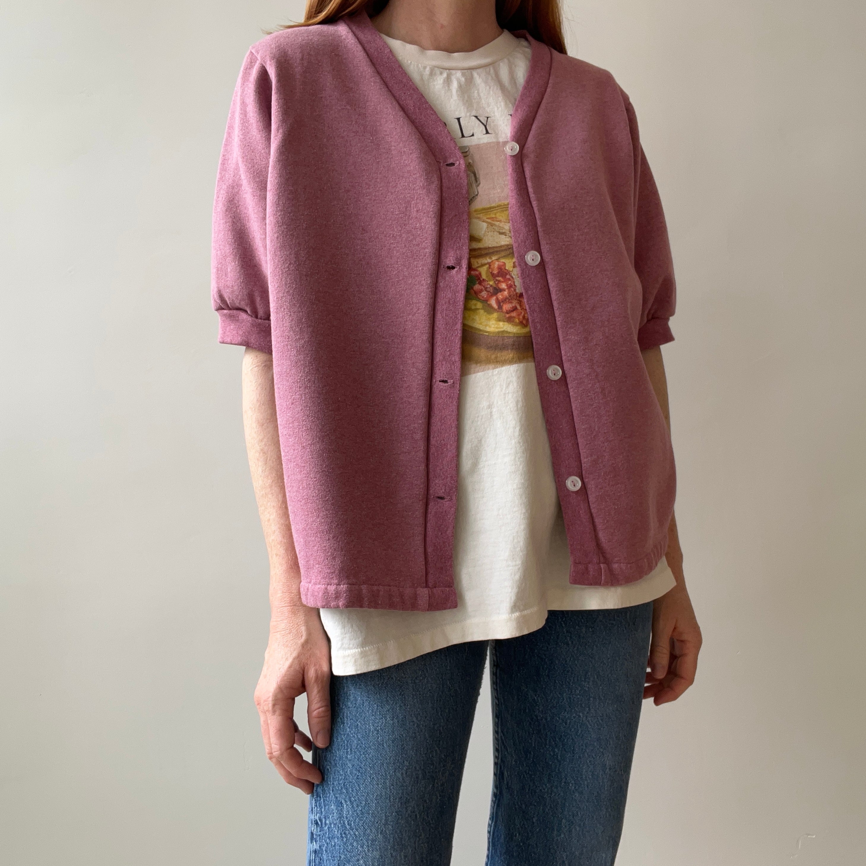 1990s Mauve/Dusty Rose Sweatshirt Cardigan Warm Up Cardigan Warm Up Sweatshirt by The Vermont Country Store - !!!