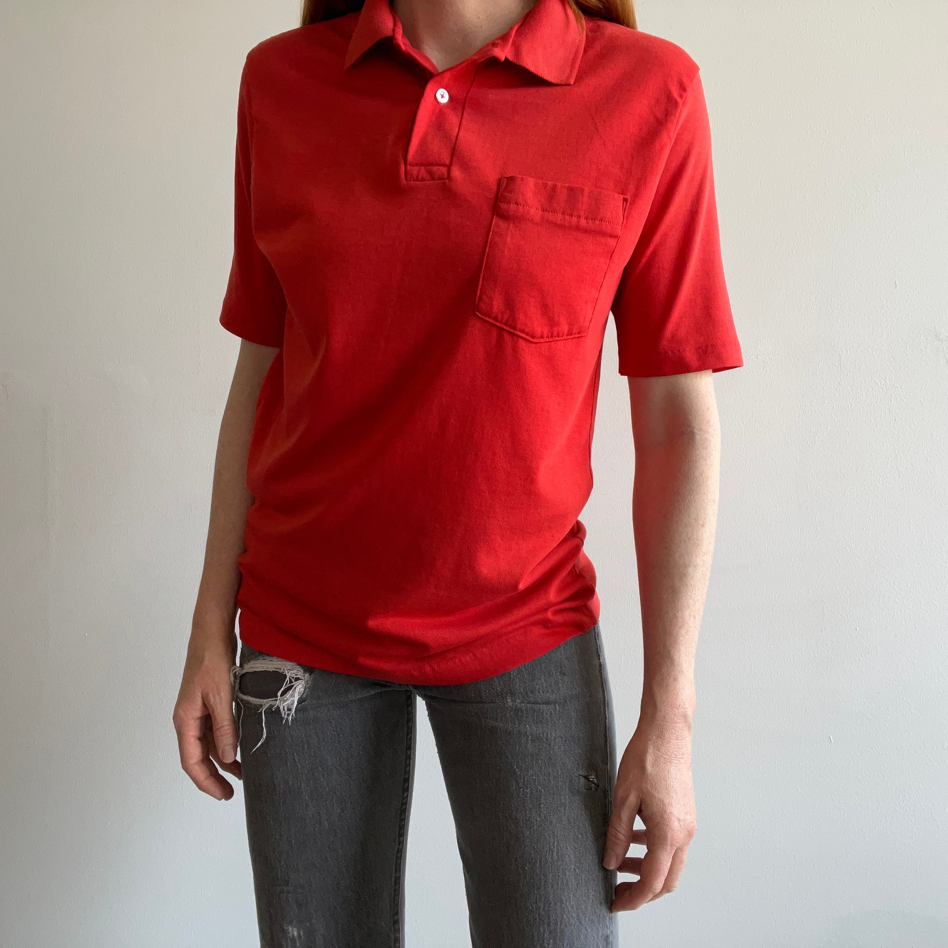 1980s Silky Jersey Polo Shirt with a Backside