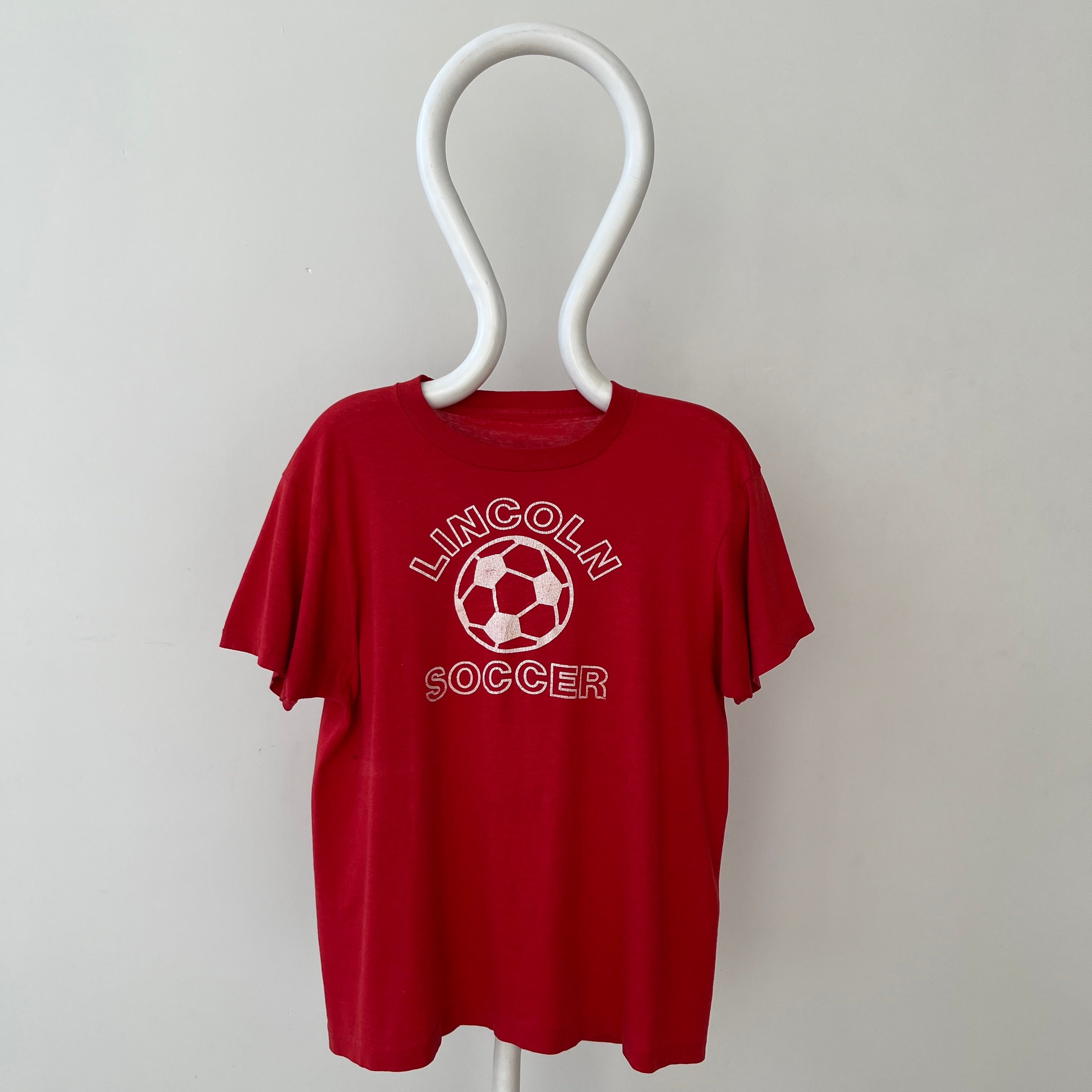 1980s Red Lincoln Soccer T Shirt