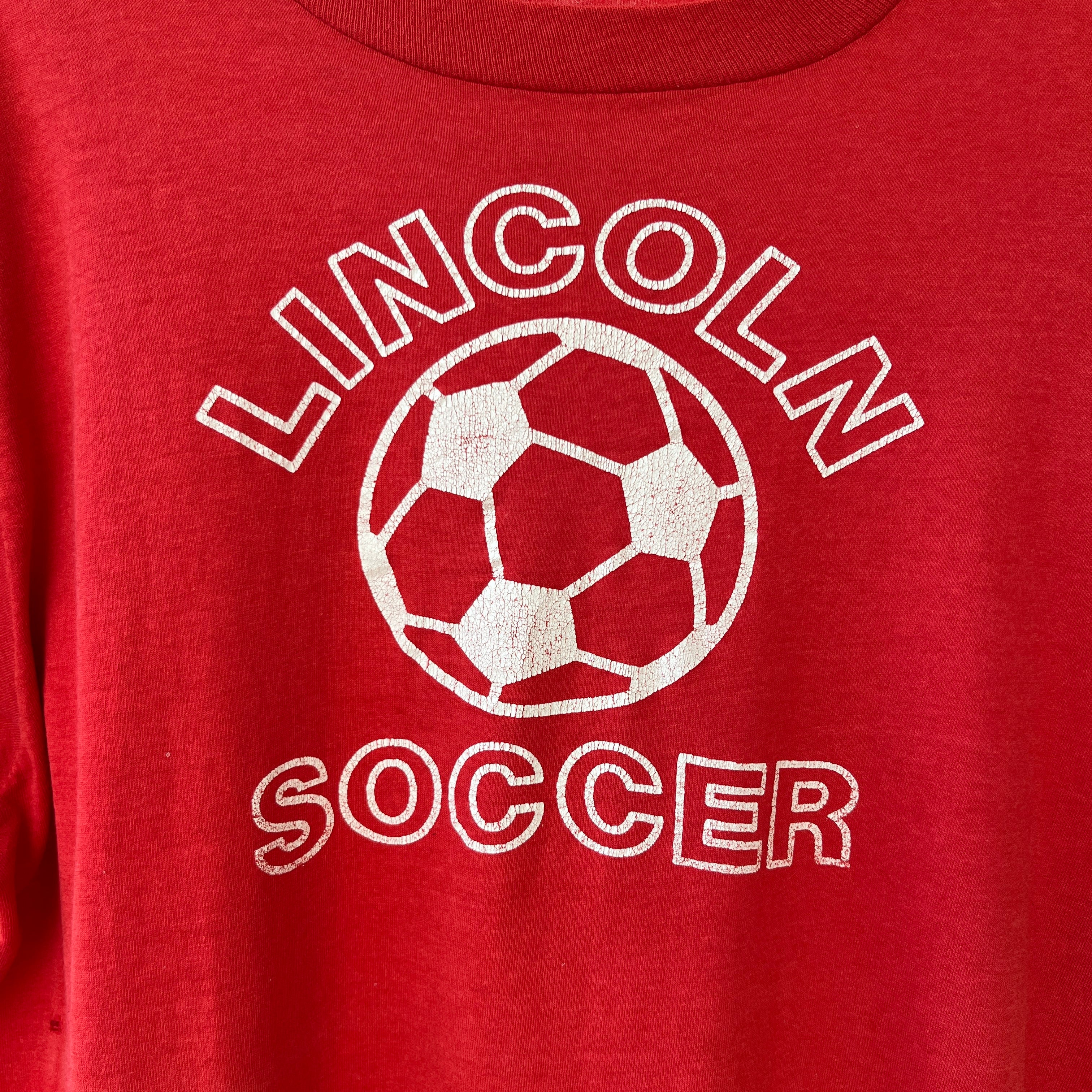 1980s Red Lincoln Soccer T Shirt