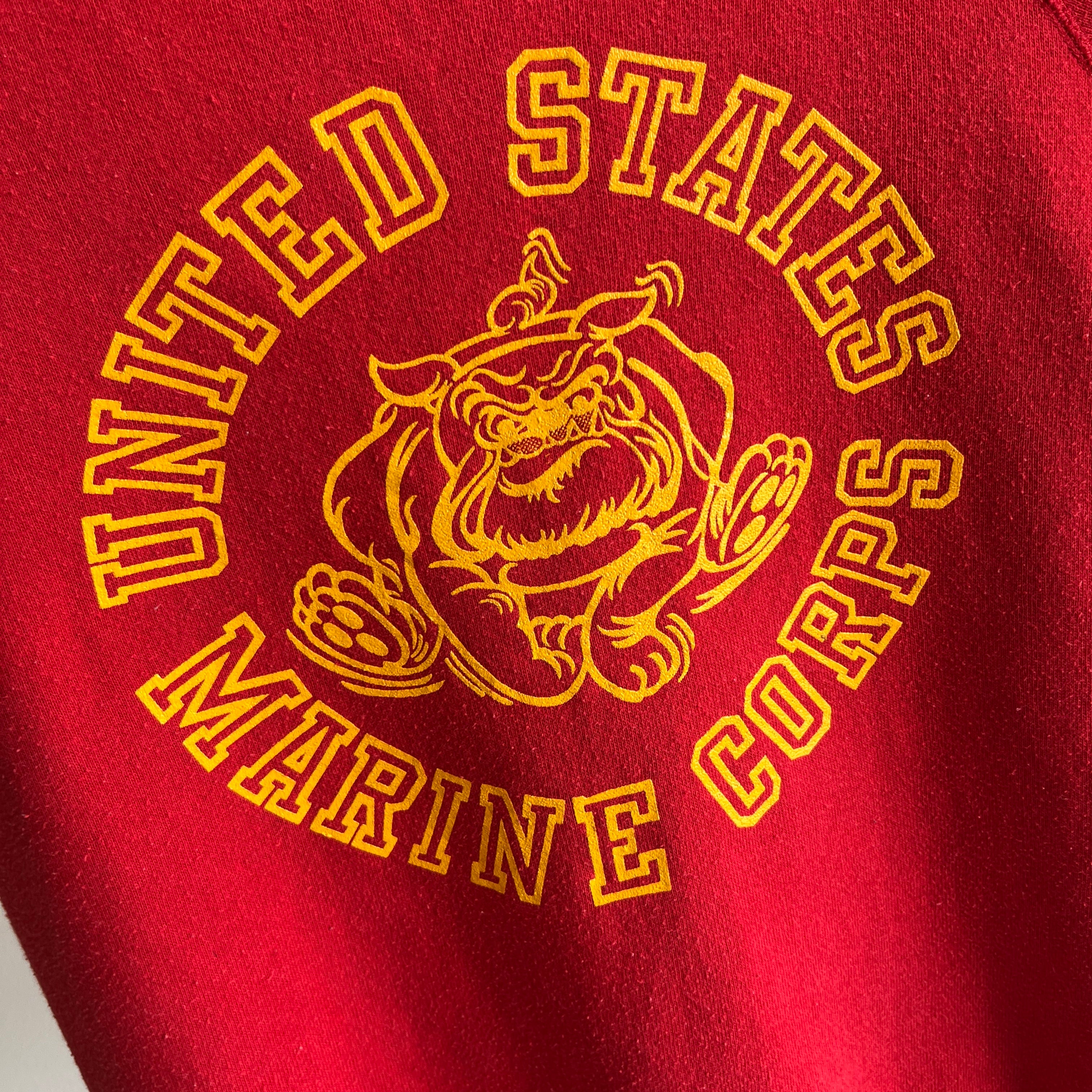 1980s United States Marine Corps Front and Back (!!!) Short Sleeve Warm Up Sweatshirt