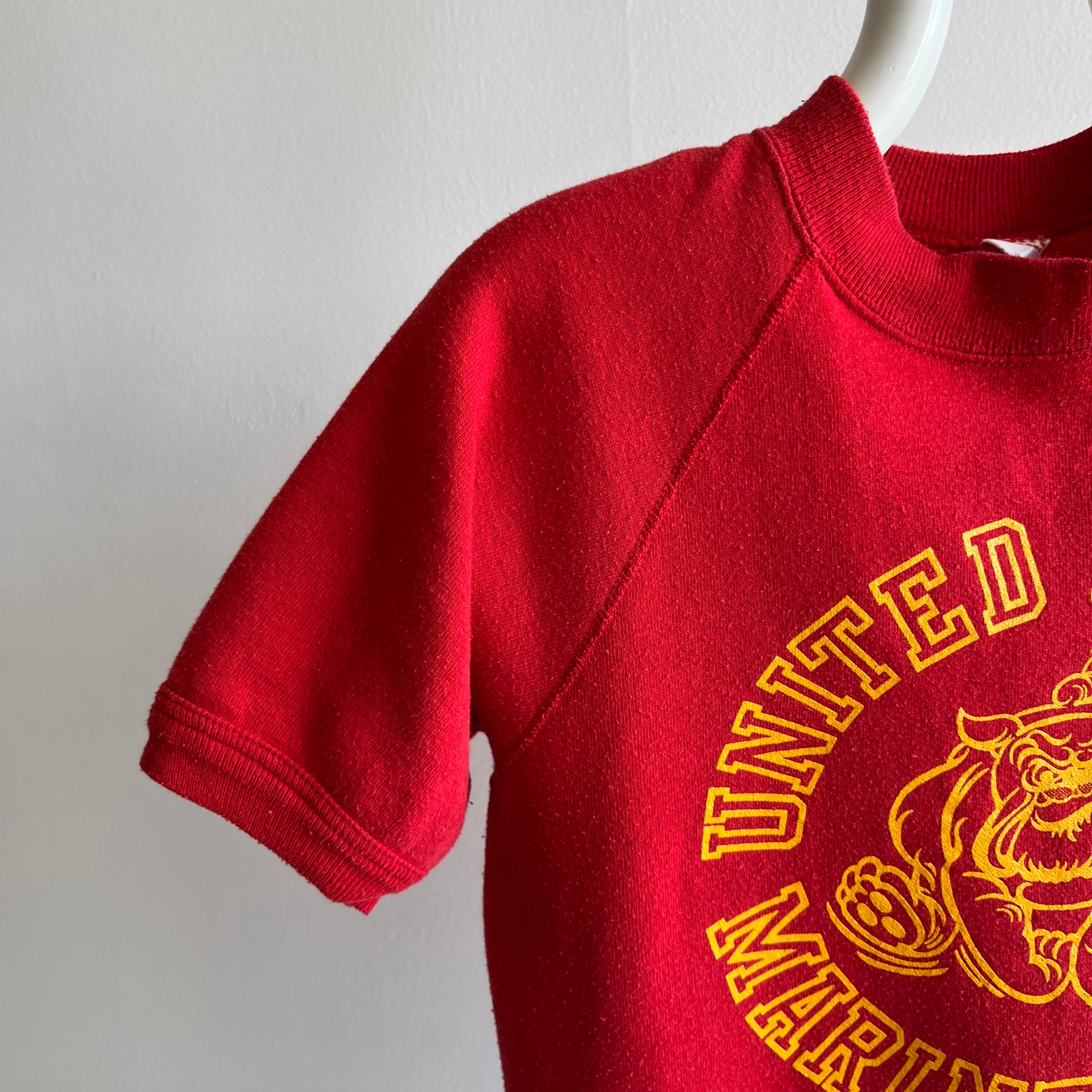 1980s United States Marine Corps Front and Back (!!!) Short Sleeve Warm Up Sweatshirt