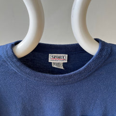 1980s Blank Navy Blue Pocket T Shirt - with a single perfect button