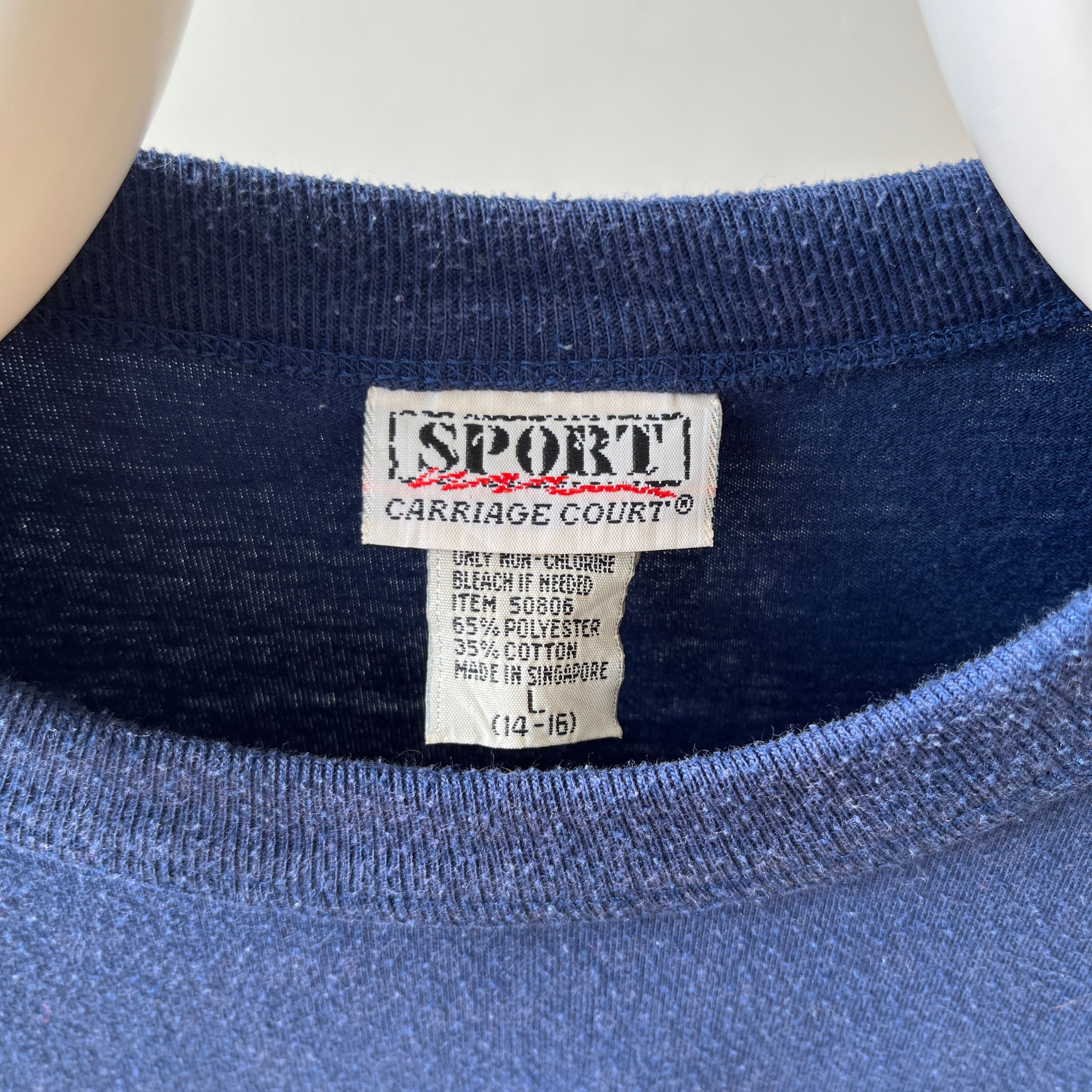 1980s Blank Navy Blue Pocket T Shirt - with a single perfect button
