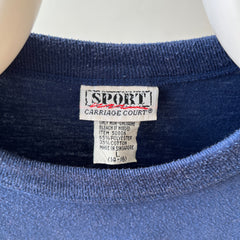 1980s Blank Navy Blue Pocket T Shirt - with a single perfect button
