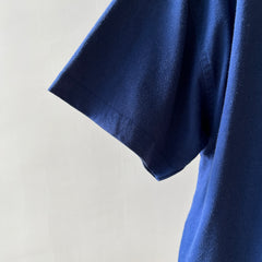 1980s Blank Navy Blue Pocket T Shirt - with a single perfect button