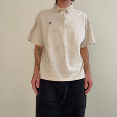 1980s/90s Beige Burberry's Striped Polo Style T Shirt