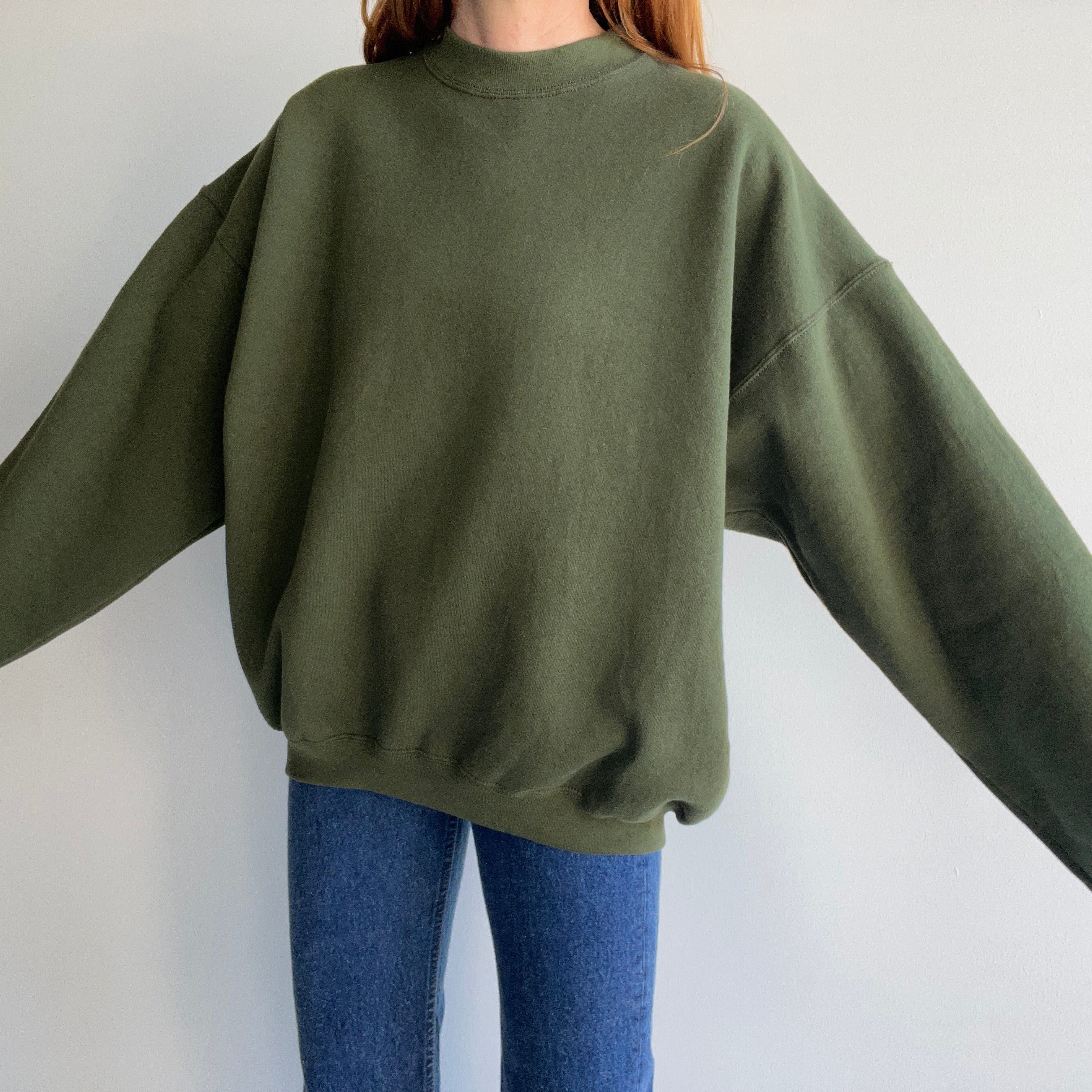 1980/90s Very Large and Boxy Olive Green Sweatshirt by FOTL