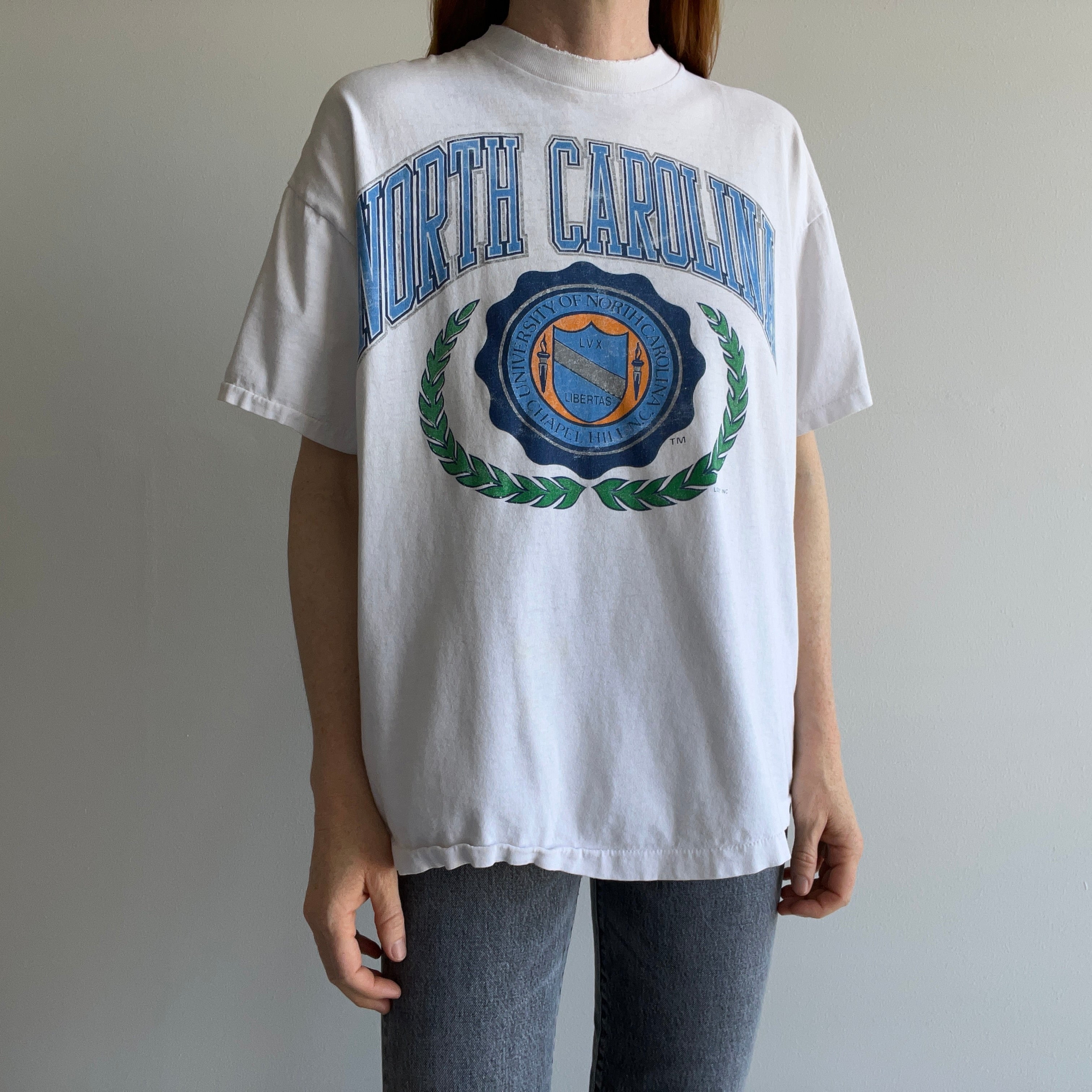 1980/90s Tattered, Torn, Worn, Washed with Dark Colors, North Carolina T-Shirt