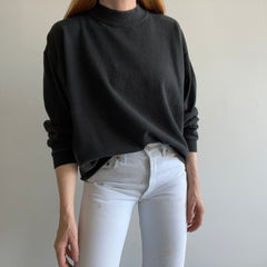 1980/90s 100% Cotton/USA Made Blank Black Mock Neck Shirt/Sweatshirt