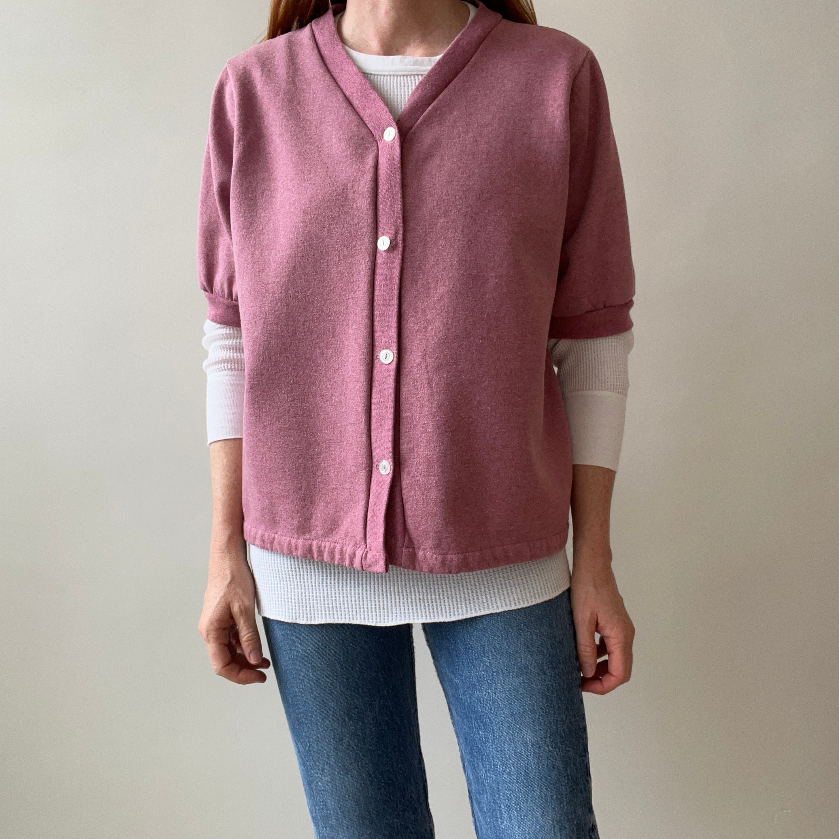 1990s Mauve Dusty Rose Sweatshirt Cardigan Warm Up Cardigan Warm Up Sw Red Vintage Co