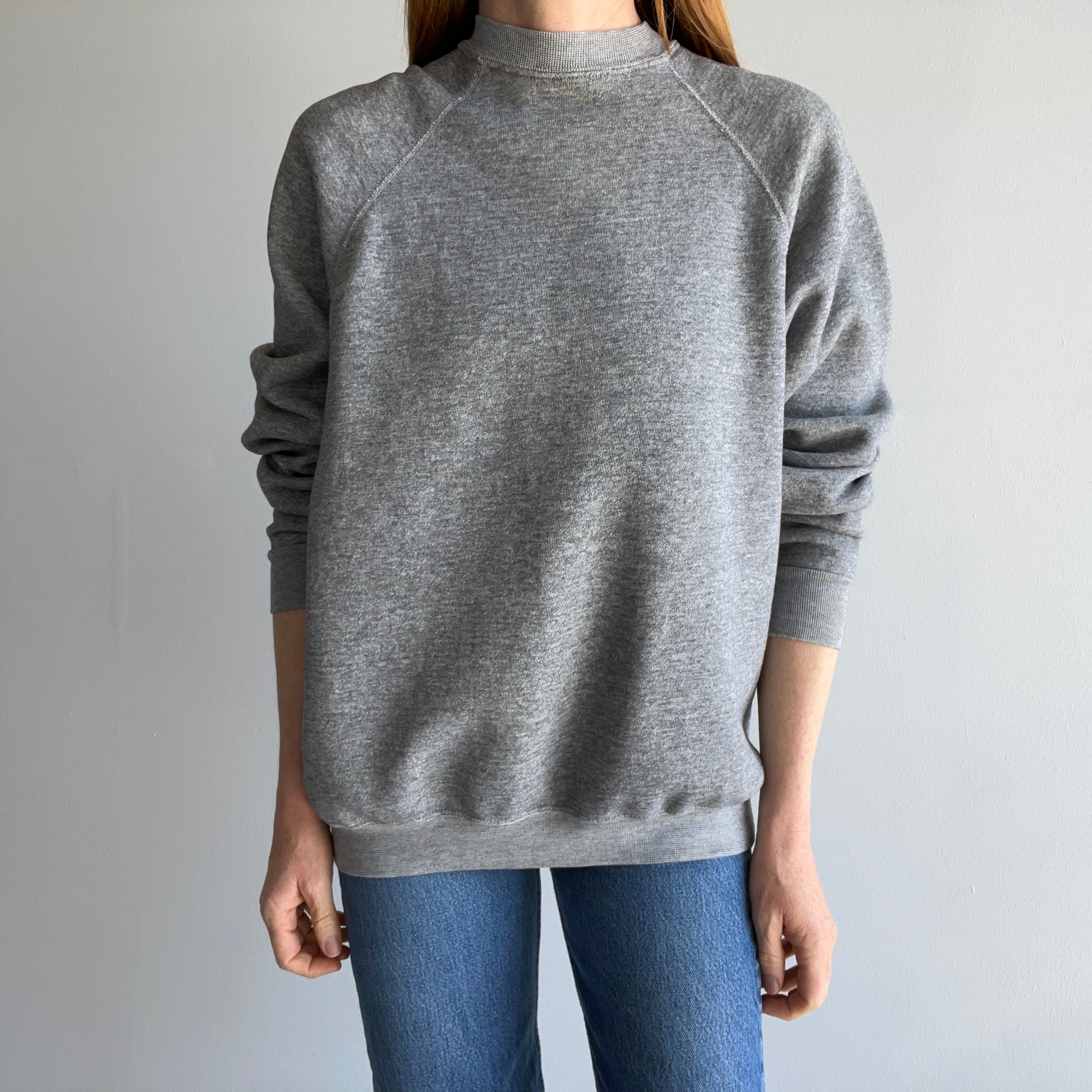 1980s Heavyweight Underarm Gusset Blank Gray Sweatshirt - !!!!