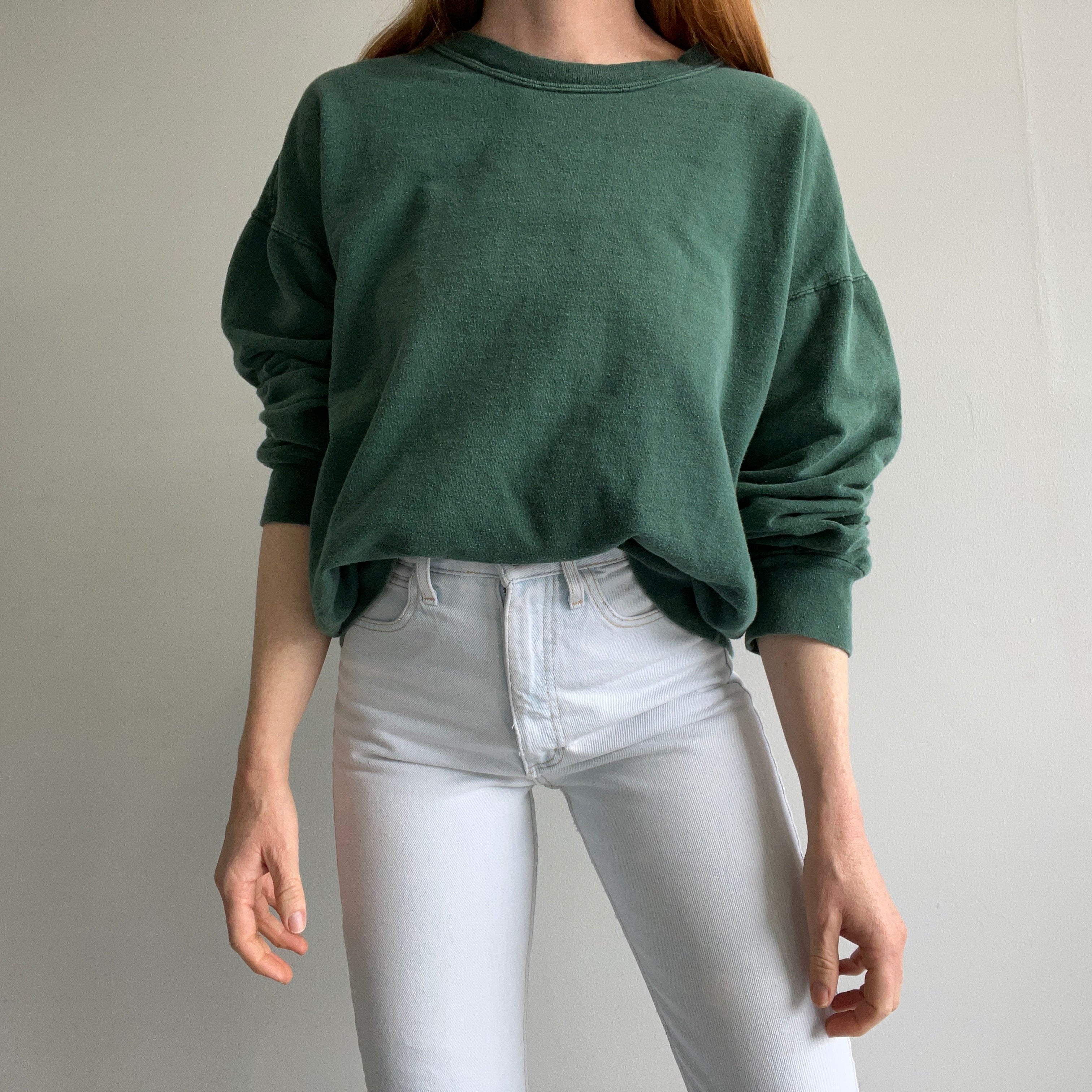 1990s 100% Cotton USA Made Relaxed Fit Dark Green Sweatshirt