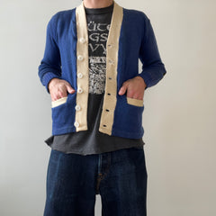 1940s Blue Wool Knit Cardigan - !!!!!!! VERY COOL
