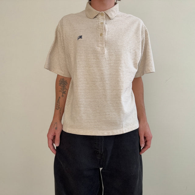 1980s/90s Beige Burberry's Striped Polo Style T Shirt