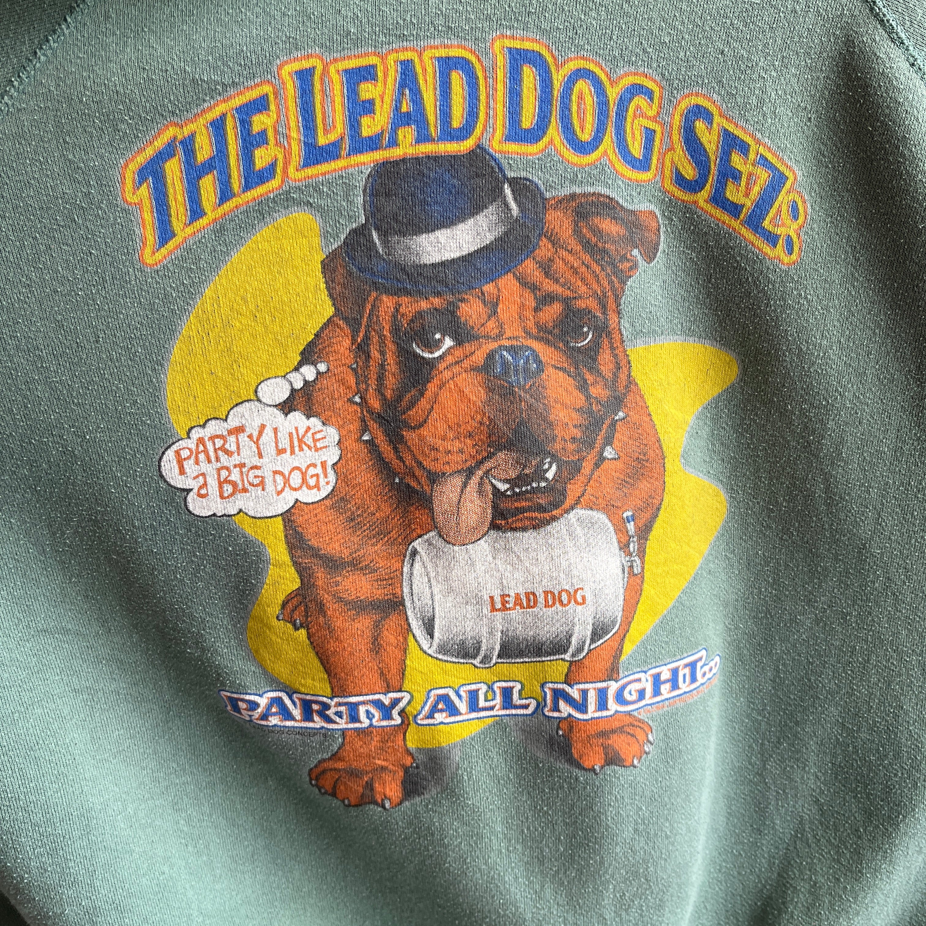 1996 Sleep All Day, Party All Night - Front and Back Bulldog Sweatshirt - OMFGoodness