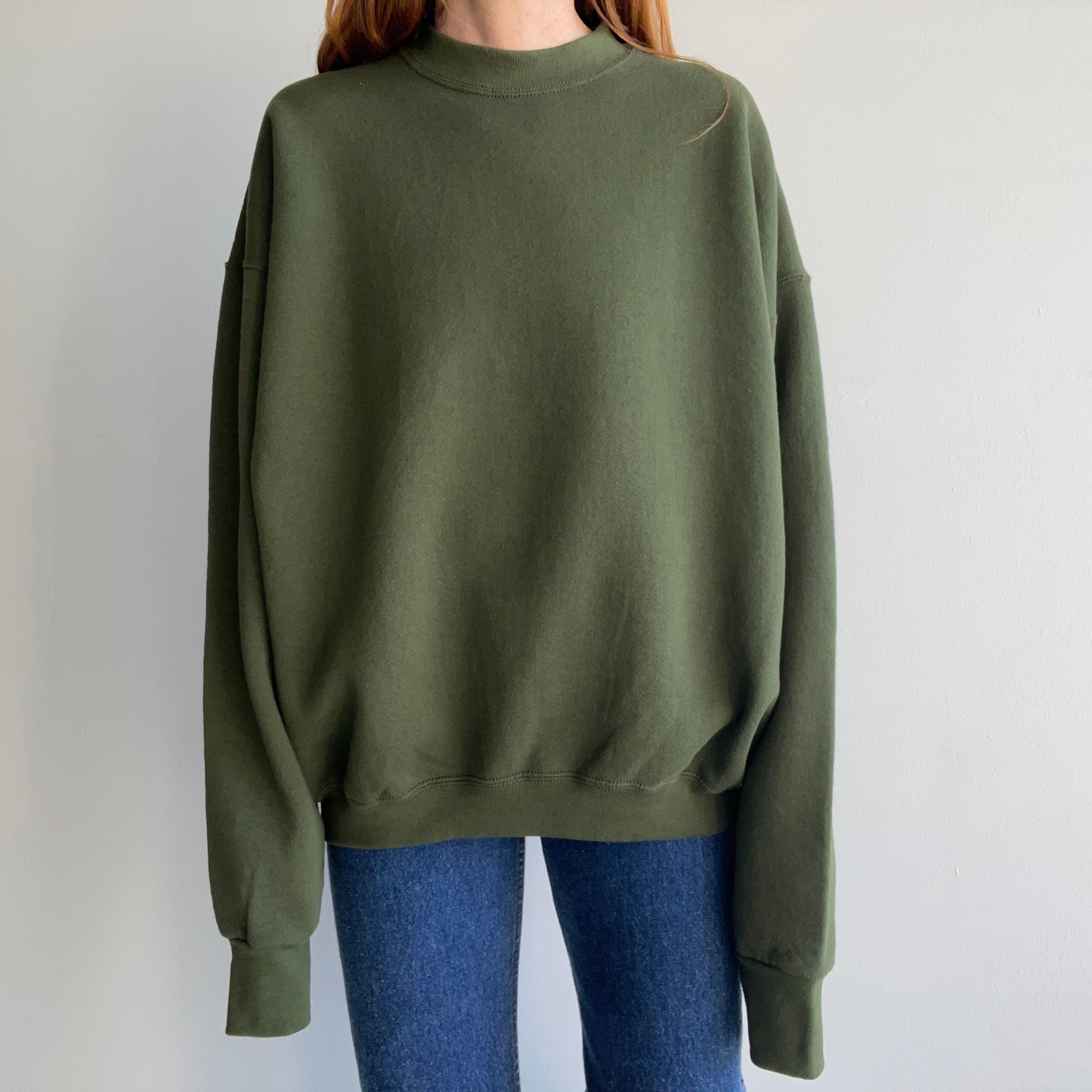 1980/90s Very Large and Boxy Olive Green Sweatshirt by FOTL