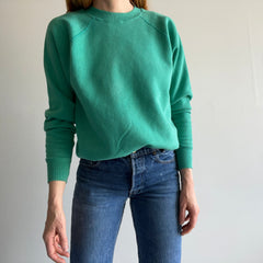 1980s Seafoam Blue Green Raglan - A Delight