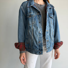 1990s Flannel Lined Lightly Distressed Denim Jean Jacket