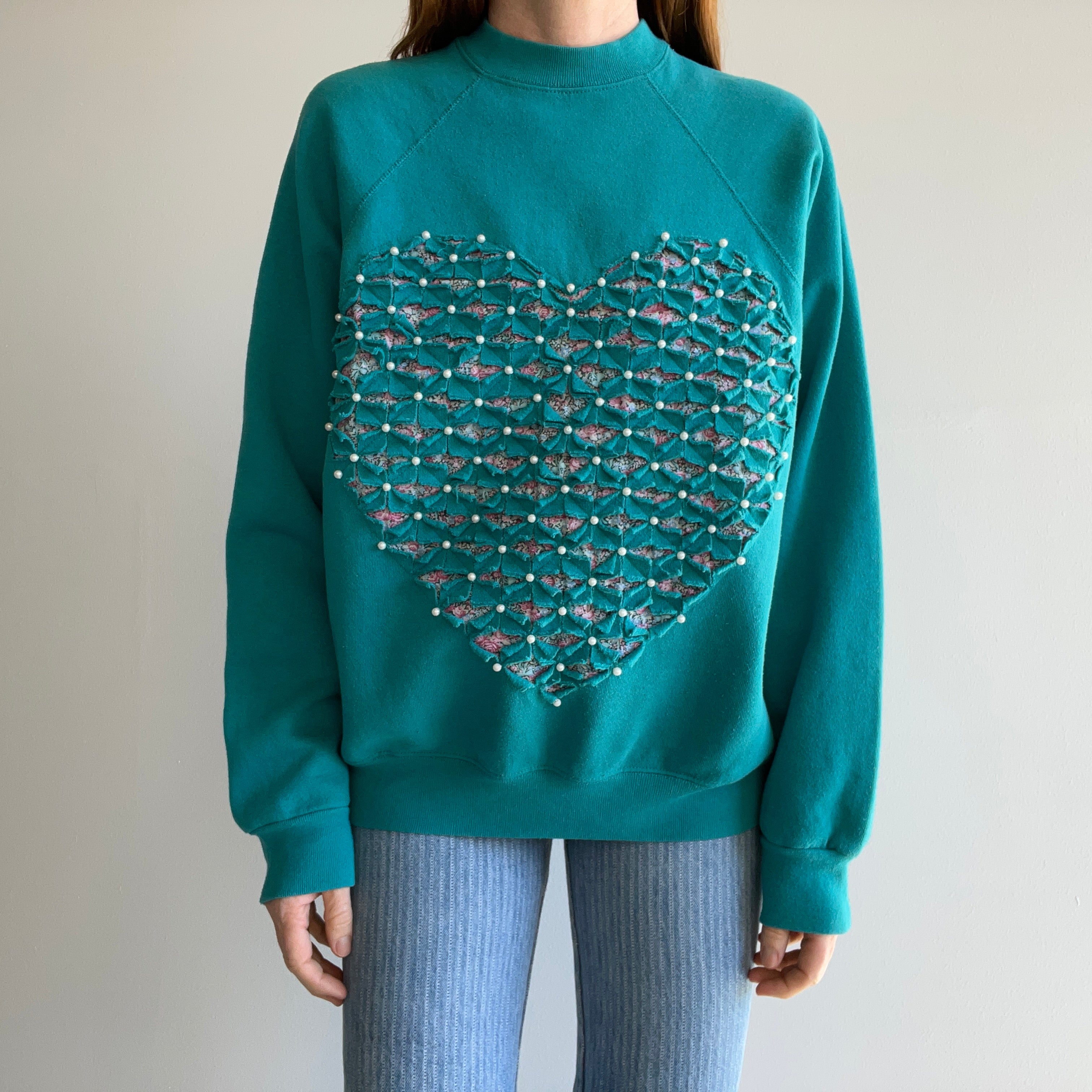 1990s DIY Heart and Pearls Sweatshirt - Move Over Martha