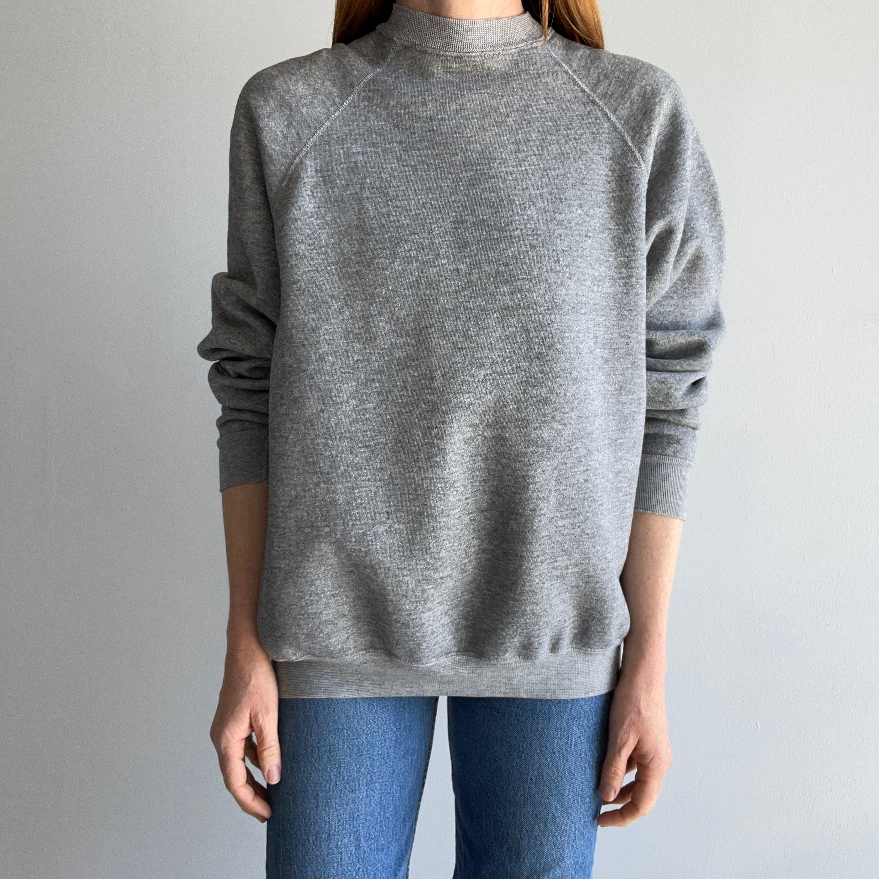 1980s Heavyweight Underarm Gusset Blank Gray Sweatshirt - !!!!