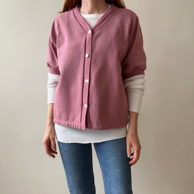 1990s Mauve/Dusty Rose Sweatshirt Cardigan Warm Up Cardigan Warm Up Sweatshirt by The Vermont Country Store - !!!