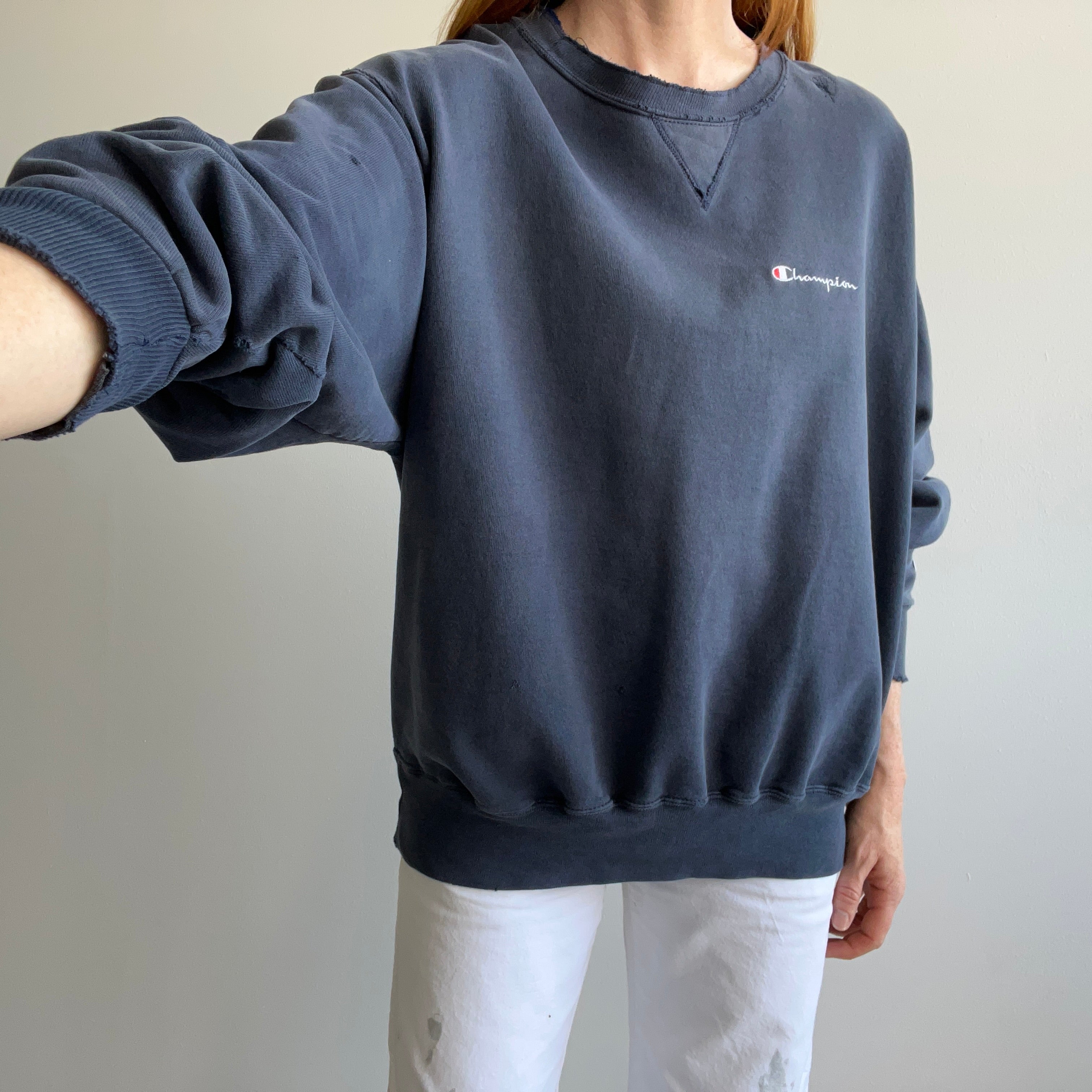 1990/2000s Mended Beyond Faded Tattered and Worn Champion Sweatshirt