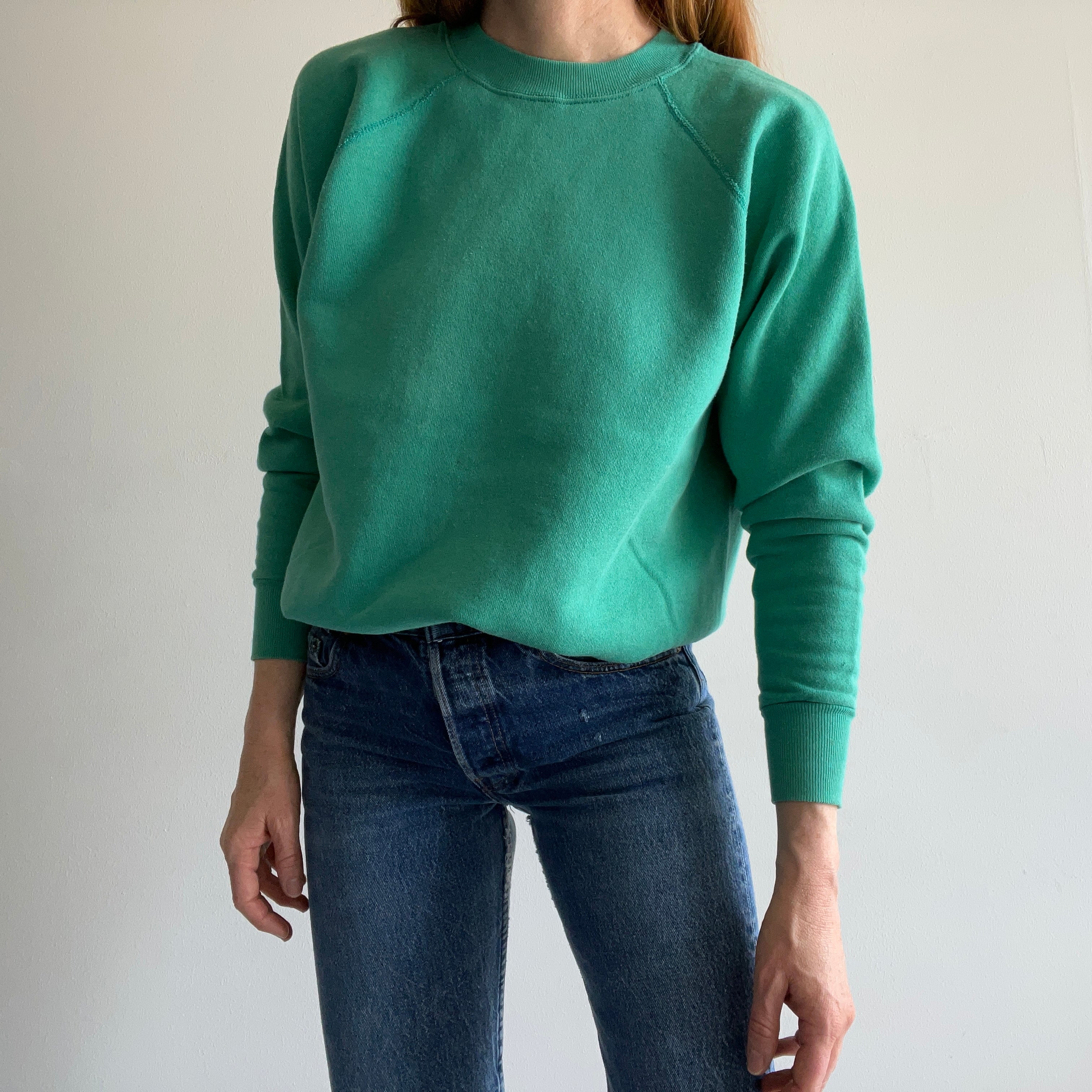 1980s Seafoam Blue Green Raglan - A Delight